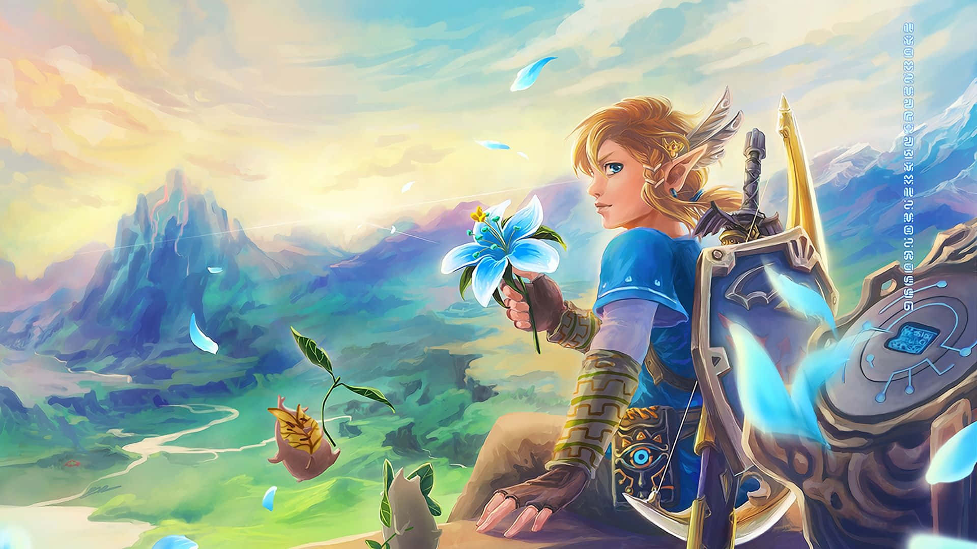 Zelda Botw Fanart Ζωγραφική Link Λουλούδι Ταπετσαρία