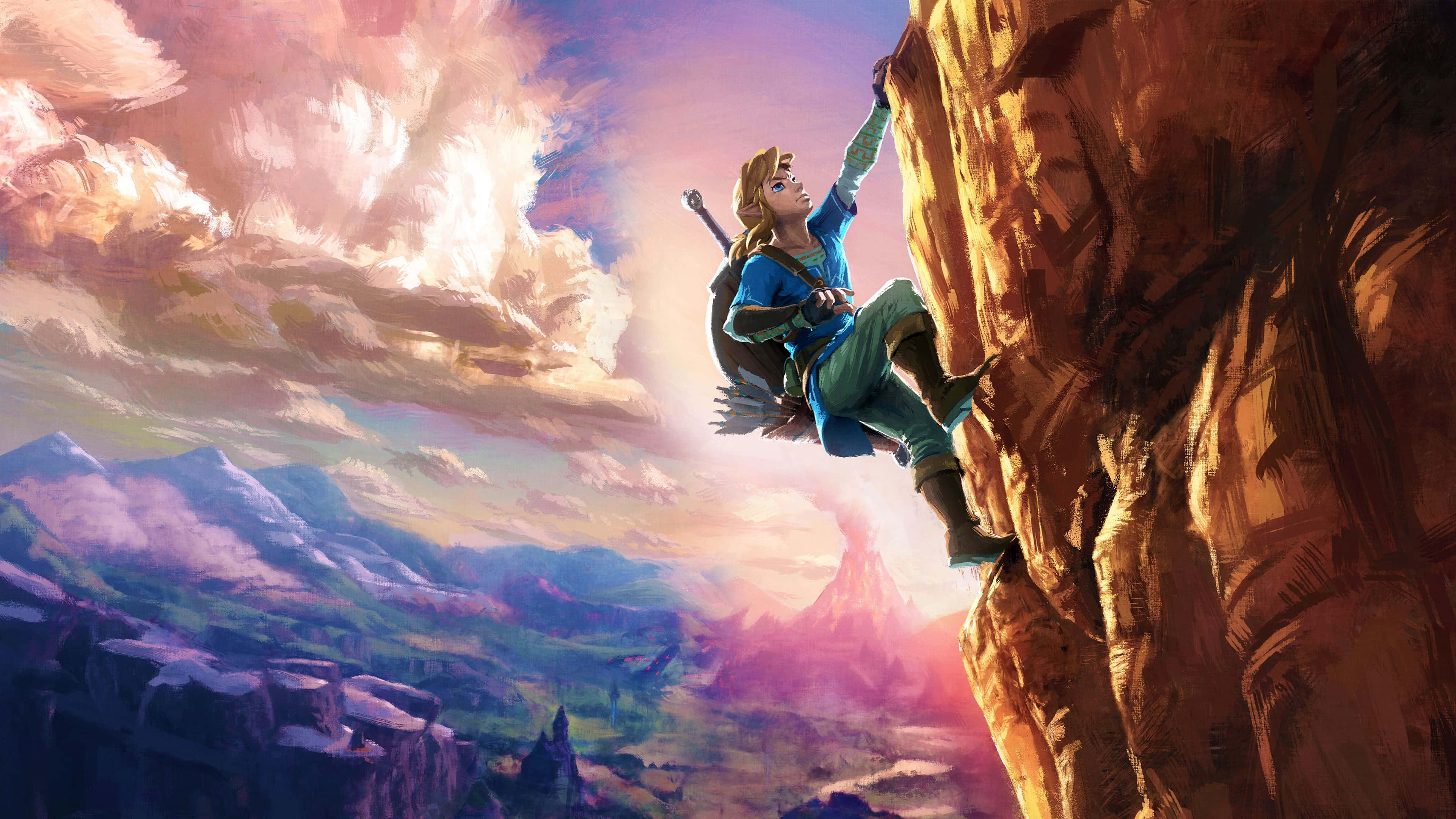 Zelda Botw Ο Λινκ Σκαρφαλώνει σε Ένα Βουνό Ταπετσαρία