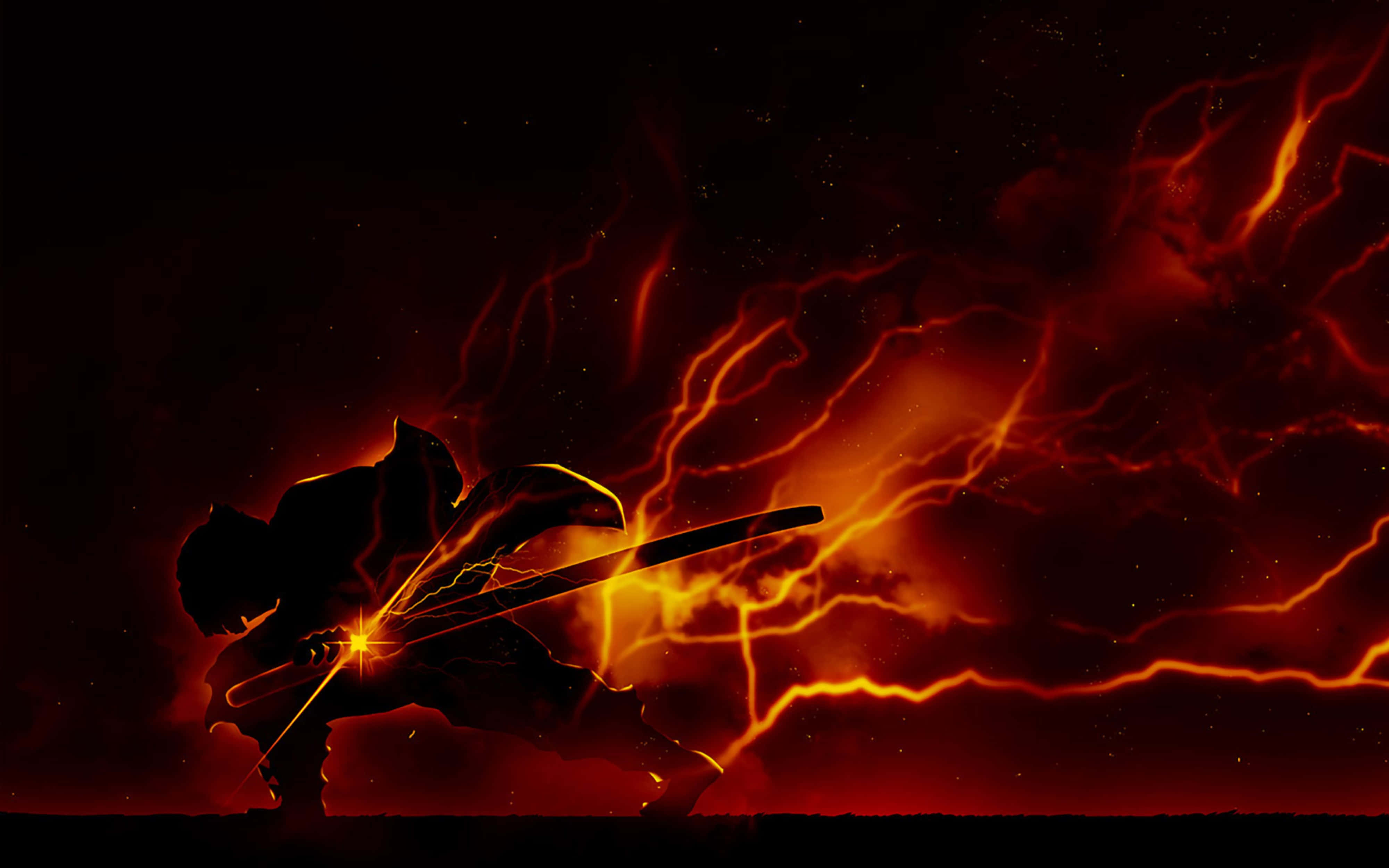 Ο Zenitsu του Demon Slayer με Φλεγόμενες Δυνάμεις 4K Ταπετσαρία