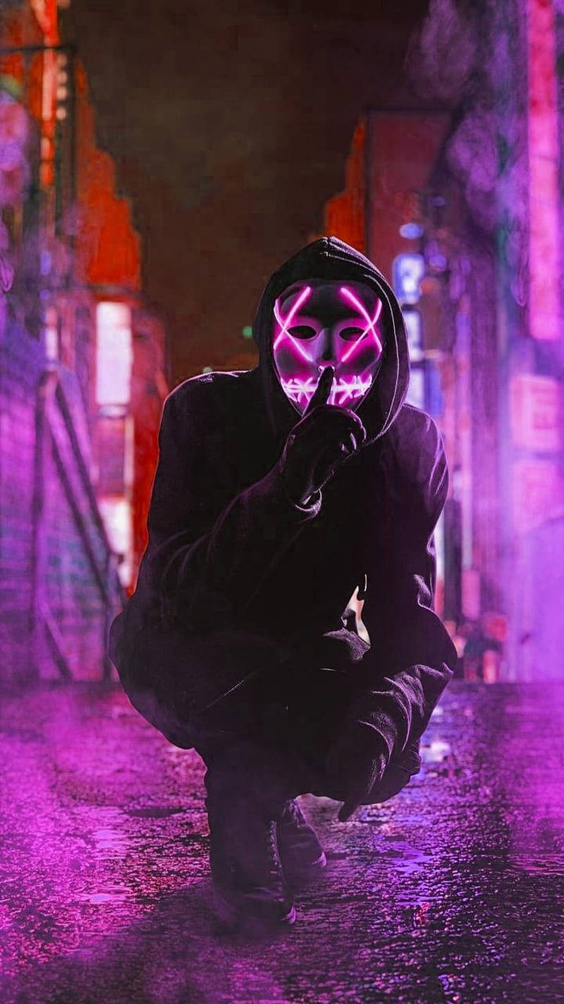 Άνδρας με Μάσκα Neon στο Κινητό Ταπετσαρία