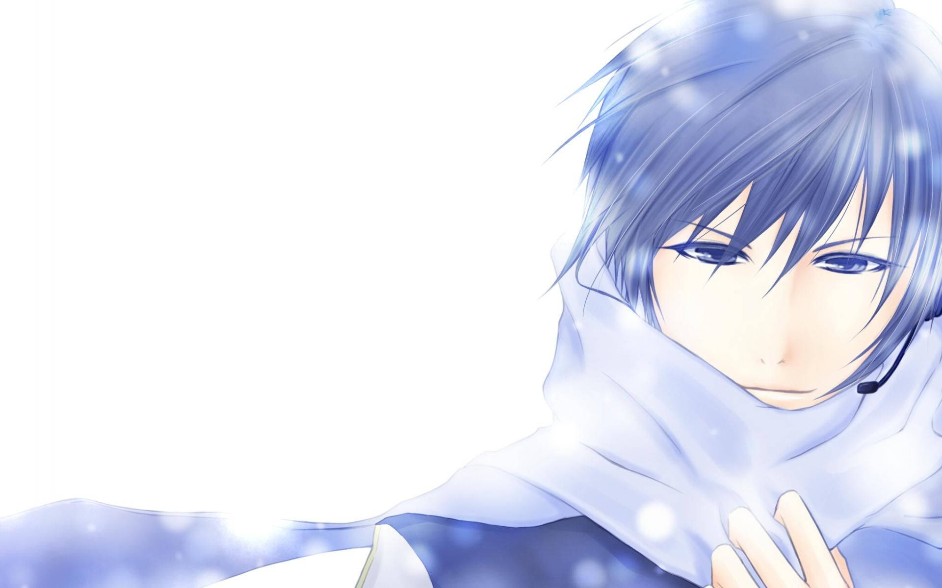Αγόρι anime με μπλε μαλλιά στο χιόνι ταπετσαρία — Anime Boy Ταπετσαρία