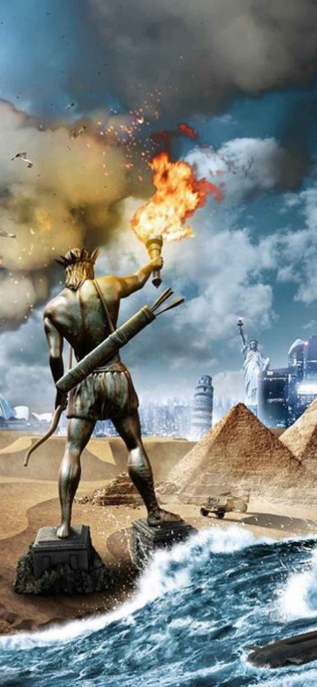 ένα άγαλμα ενός άνδρα που κρατά έναν πυρσό στην έρημο Ταπετσαρία