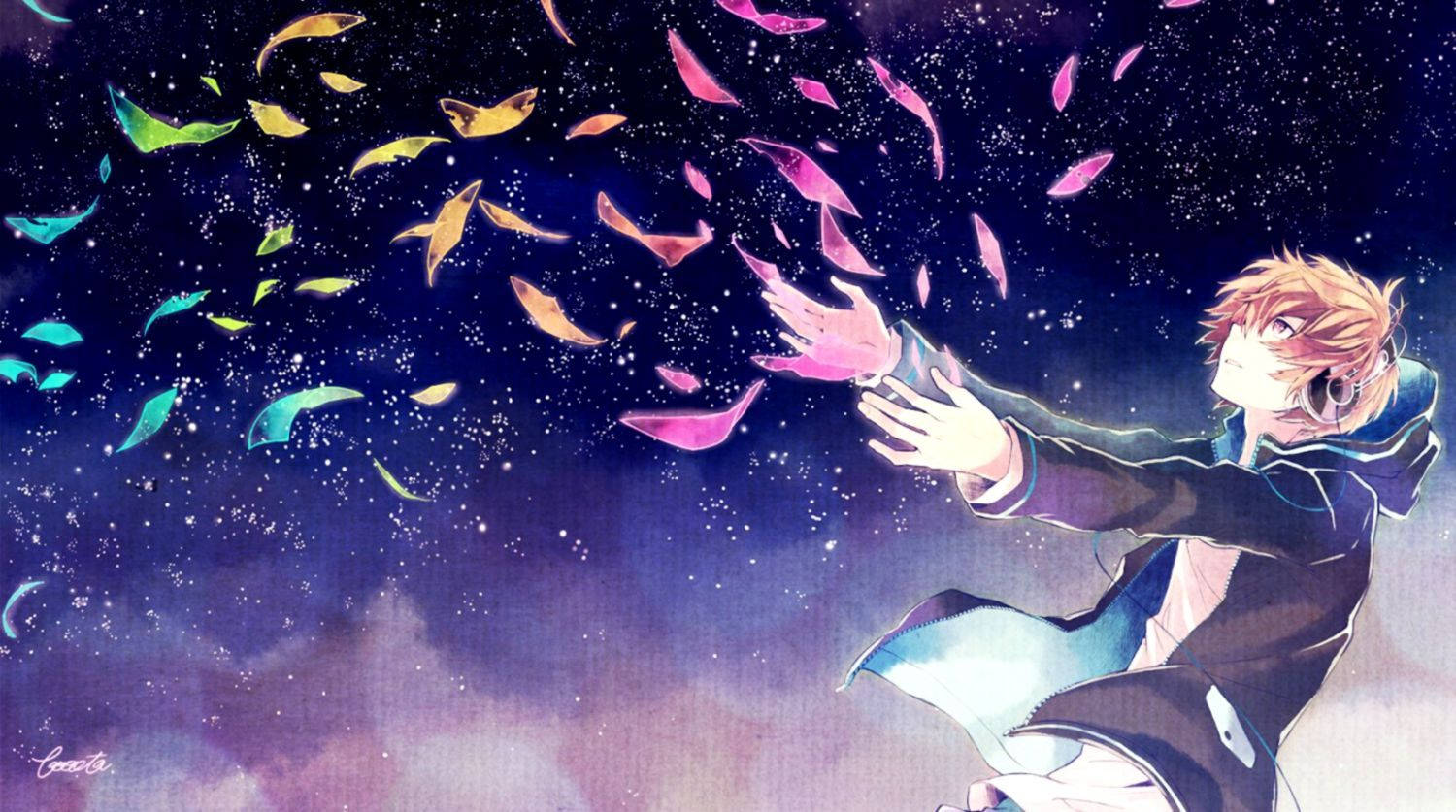 Αγόρι anime να χαλαρώνει με μουσική ταπετσαρία — Anime Boy Ταπετσαρία