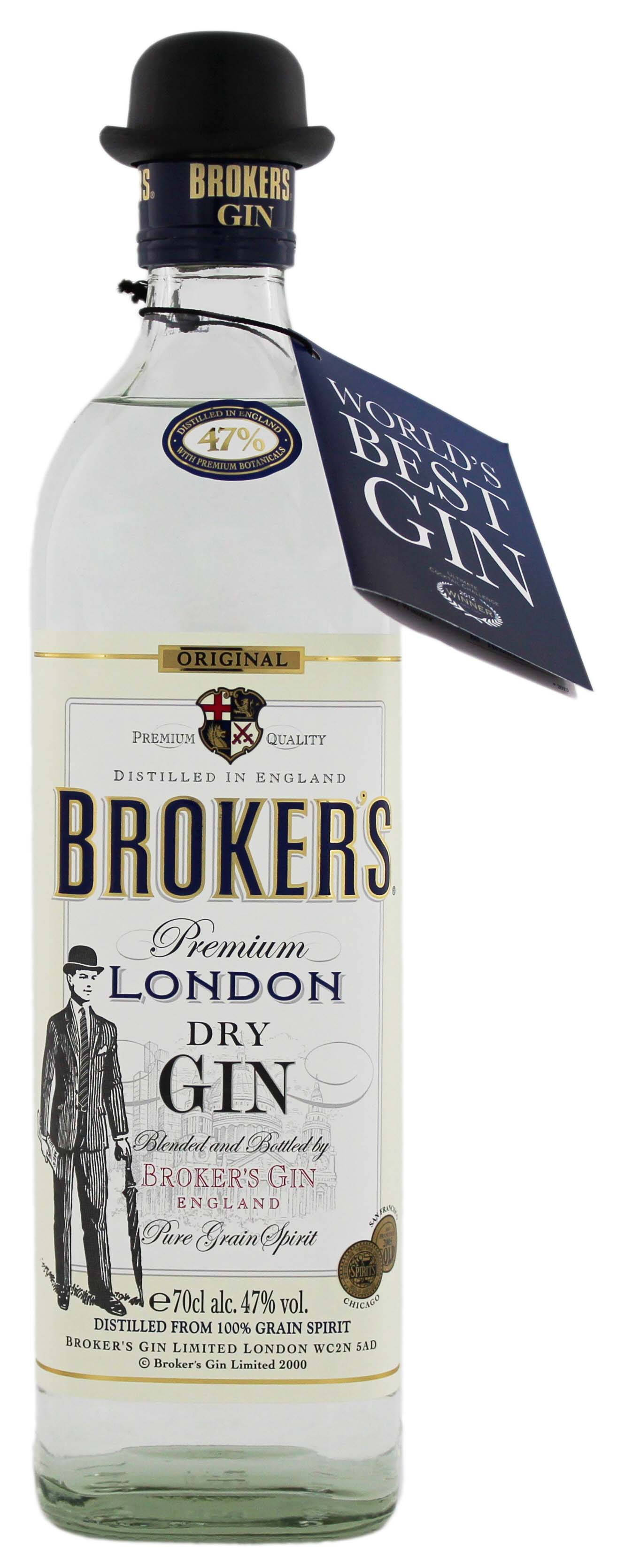 Ένα μπουκάλι Brokers Gin με το χαρακτηριστικό καπέλο bowler Ταπετσαρία