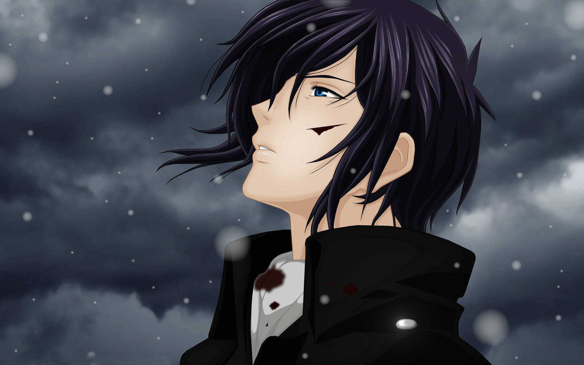 Ταπετσαρία λυπημένου αγοριού anime στο χιόνι — Anime Boy Ταπετσαρία
