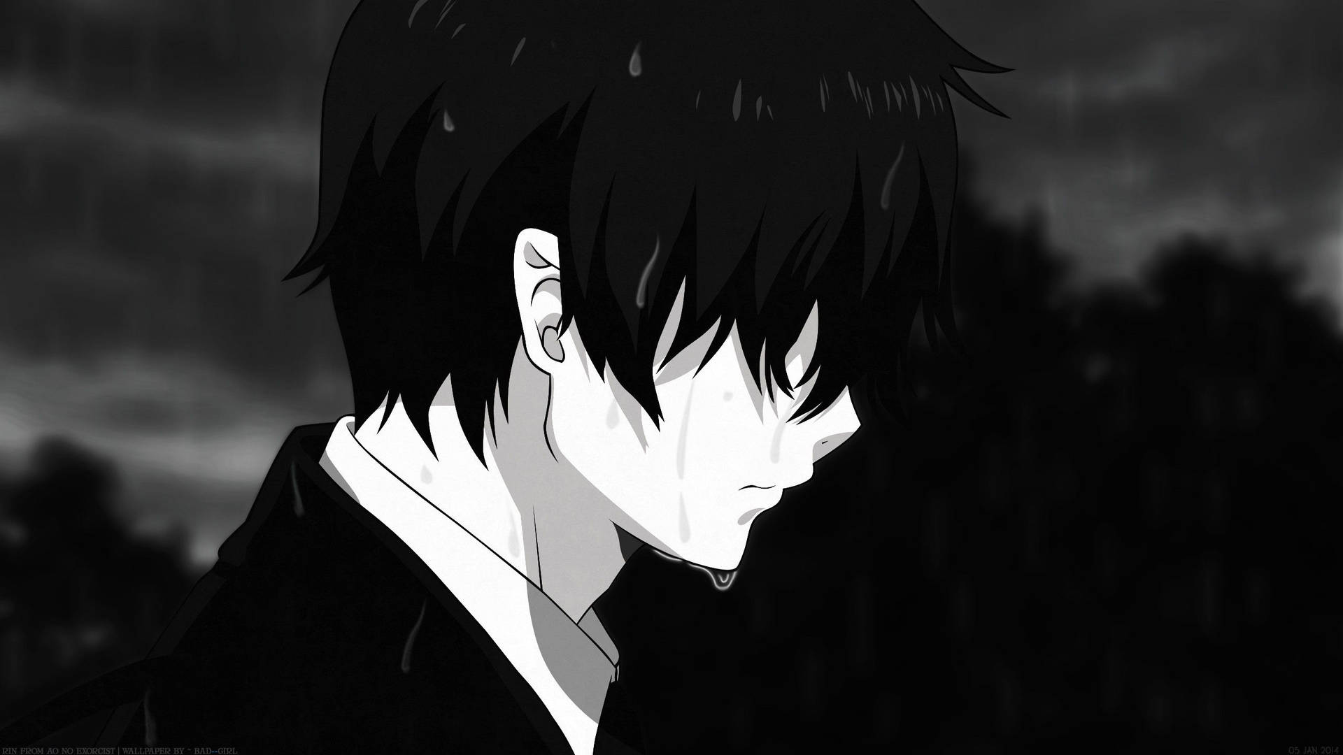 Ταπετσαρία αγοριού anime που κλαίει στη βροχή — Anime Boy Ταπετσαρία