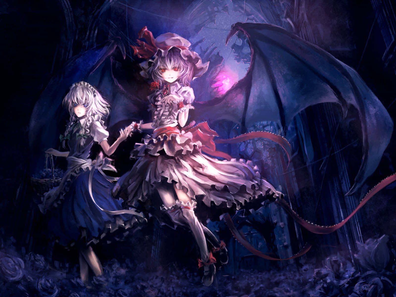 Ένα ονειρικό, μωβ anime φόντο με μια πινελιά σουρεαλισμού Ταπετσαρία