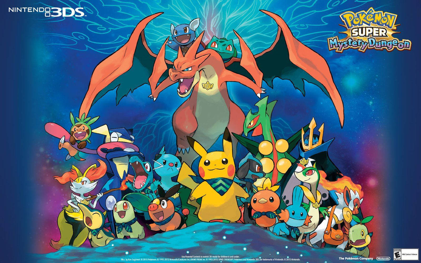 Pokemon Pikachu, Bulbasaur, Ivysaur, Charmeleon, Charizard και Squirtle μαζί με άλλα Pokemon στο mystery dungeon. — Pokemon Ταπετσαρία