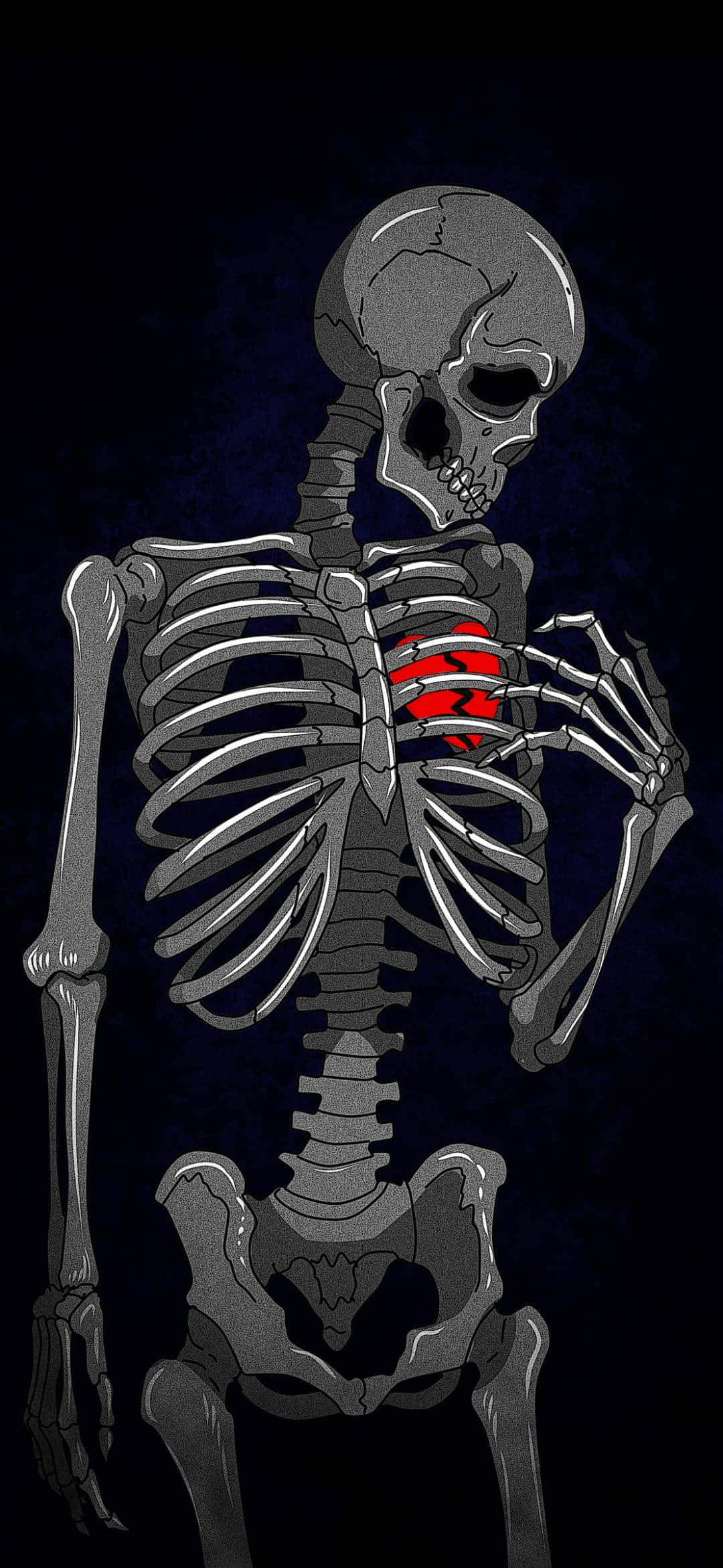 ένας σκελετός με μια κόκκινη καρδιά στο στήθος του Ταπετσαρία
