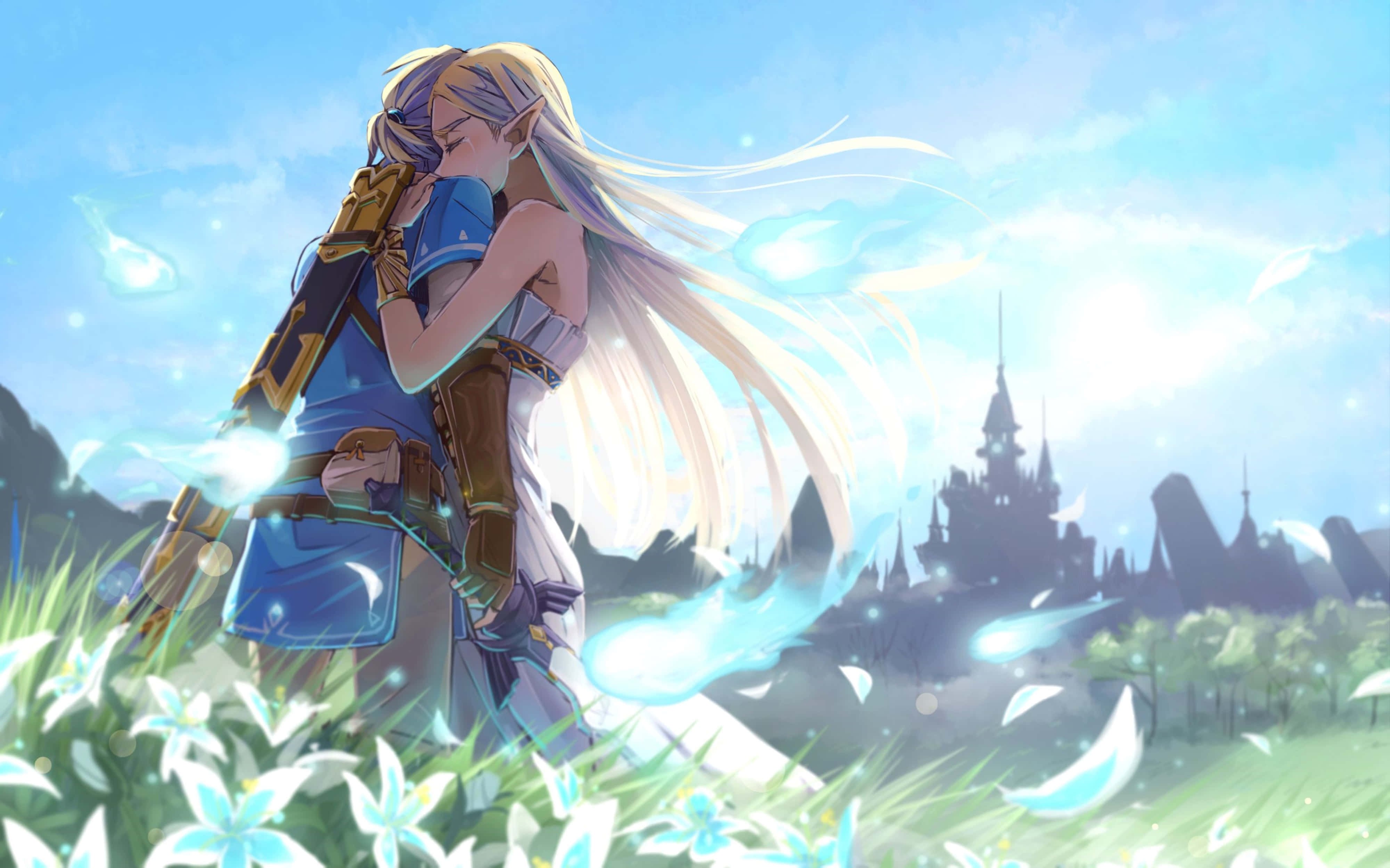 Αγκαλιά του Link και της Zelda στο Breath of the Wild 4K Ταπετσαρία