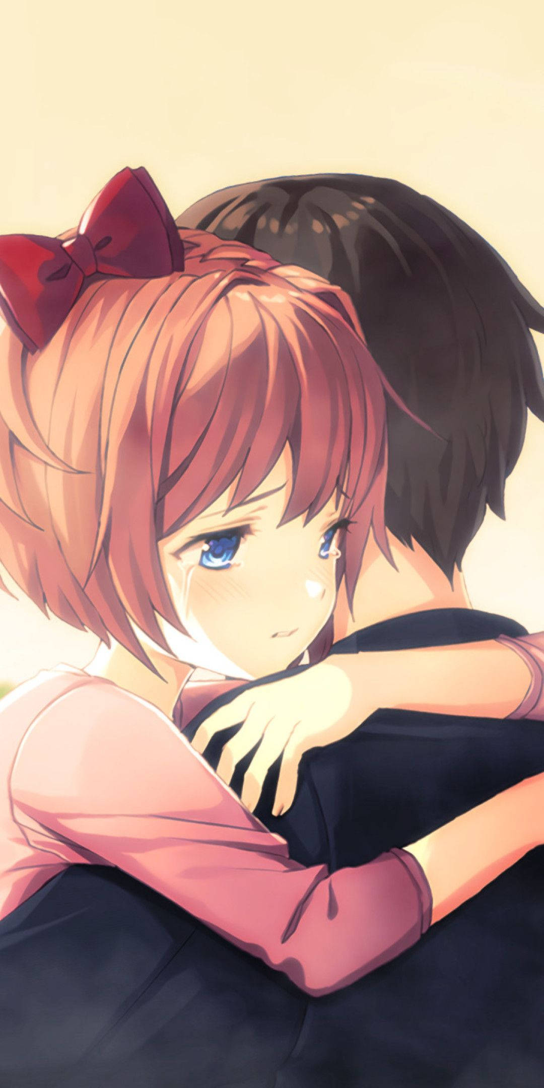 Αγκαλιάζοντας ζευγάρι anime με κόκκινη κορδέλα Ταπετσαρία