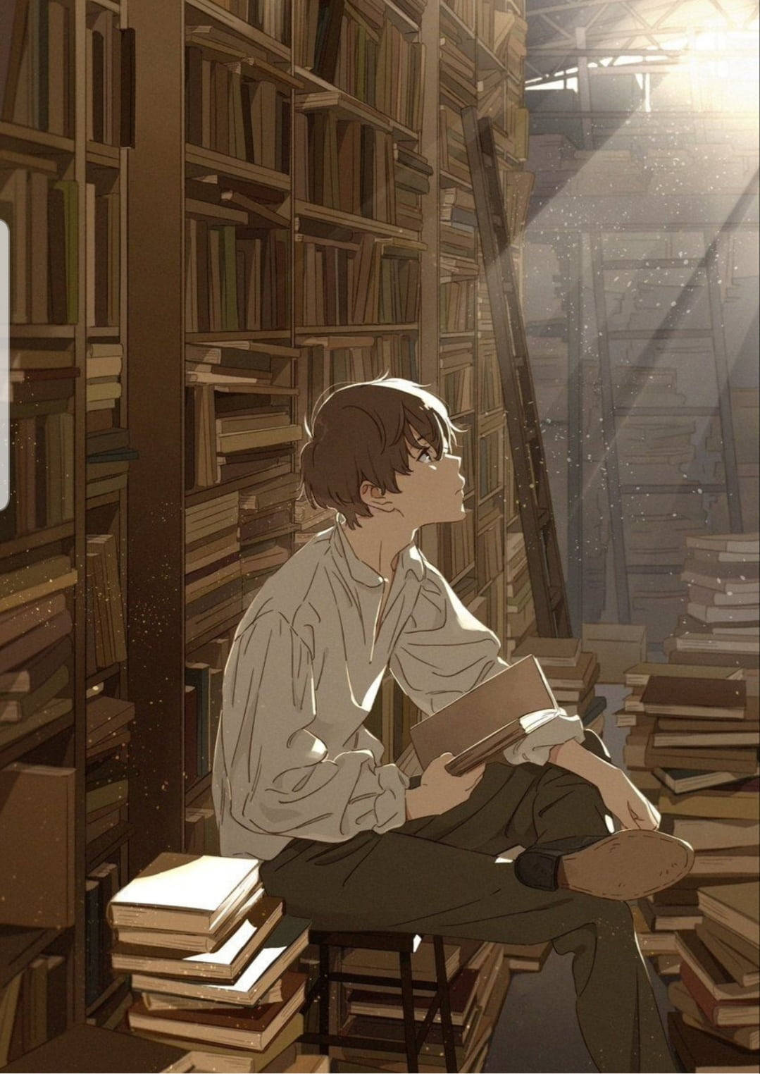 Αγόρι Anime σε Σωρό Βιβλίων Ταπετσαρία