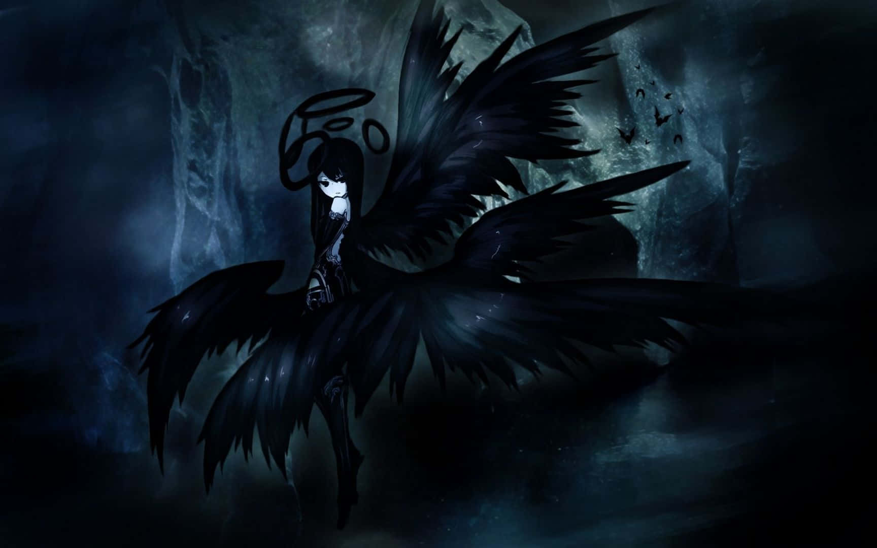 Αισθητική Anime Κοπέλα με Μαύρα Φτερά για PC Ταπετσαρία