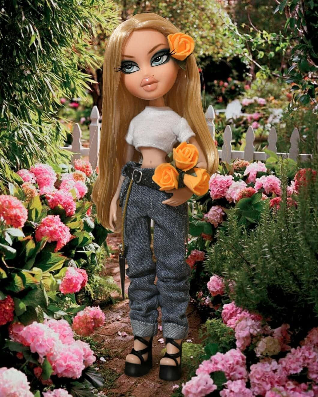 Αισθητική κούκλα Bratz σε κήπο Ταπετσαρία