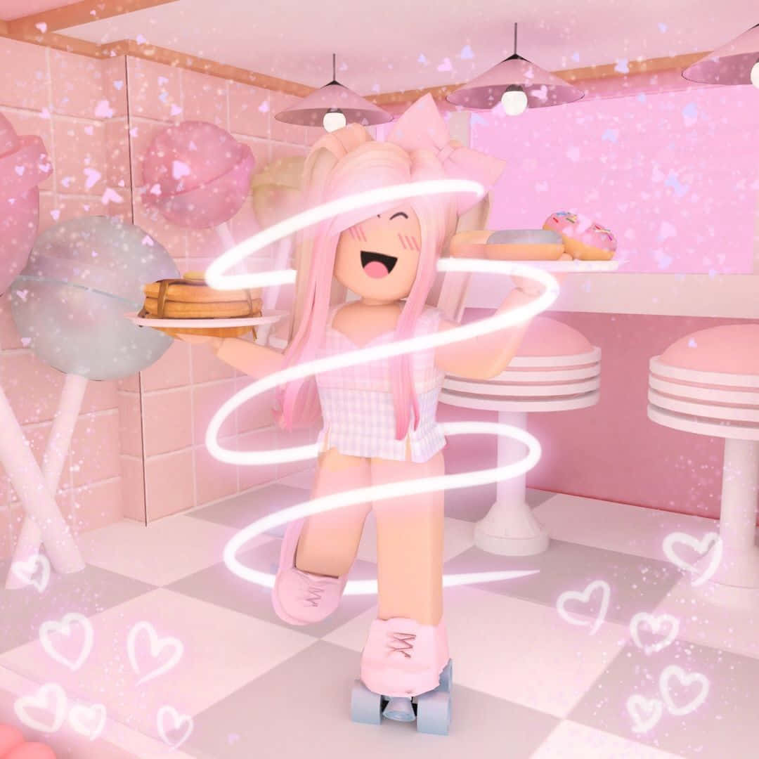Αισθητική ροζ κοπέλα Roblox Ταπετσαρία