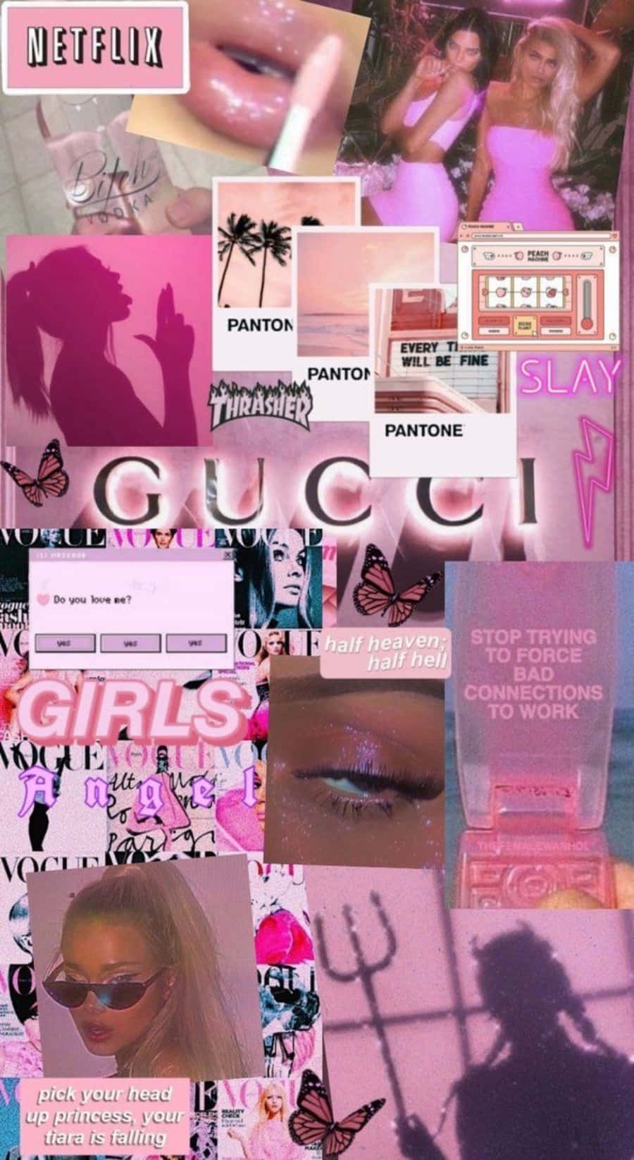 Αισθητικό ροζ κολάζ μοντέλων της Gucci Ταπετσαρία