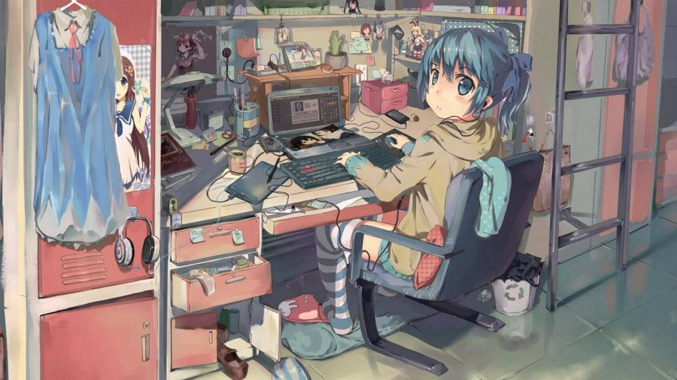 Ακατάστατη διάταξη φορητού υπολογιστή σε anime Ταπετσαρία