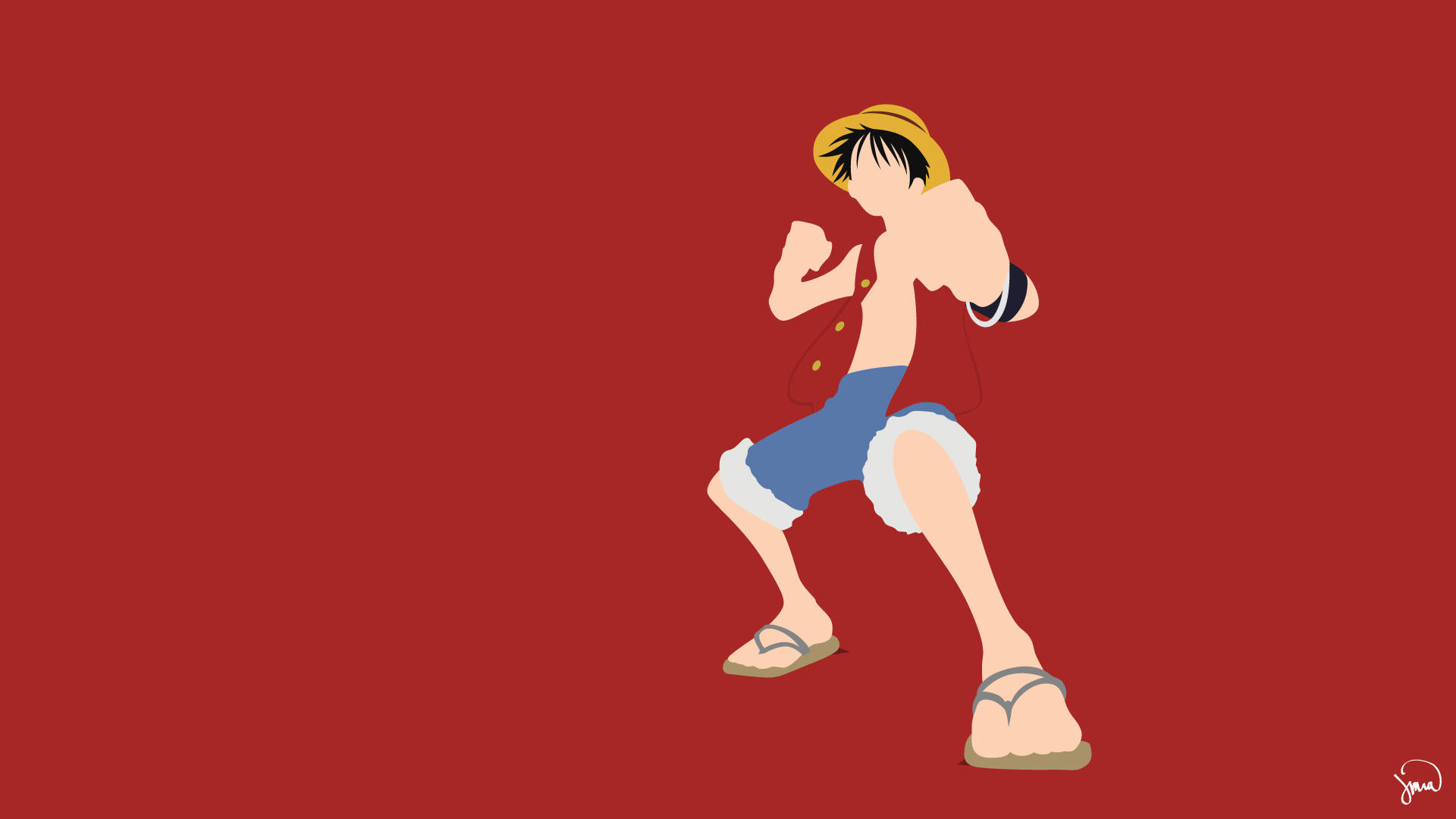 Ο Luffy σε ταπετσαρία διανυσματικής τέχνης One Piece με κόκκινο φόντο. — Λούφι Ταπετσαρία