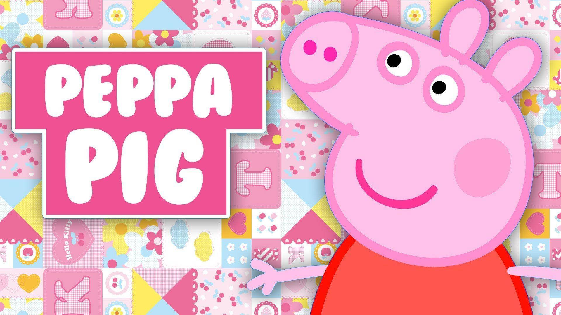Αξιολάτρευτο Tablet Peppa Pig σε Φόντο Hello Kitty — Hello kitty GIF Ταπετσαρία