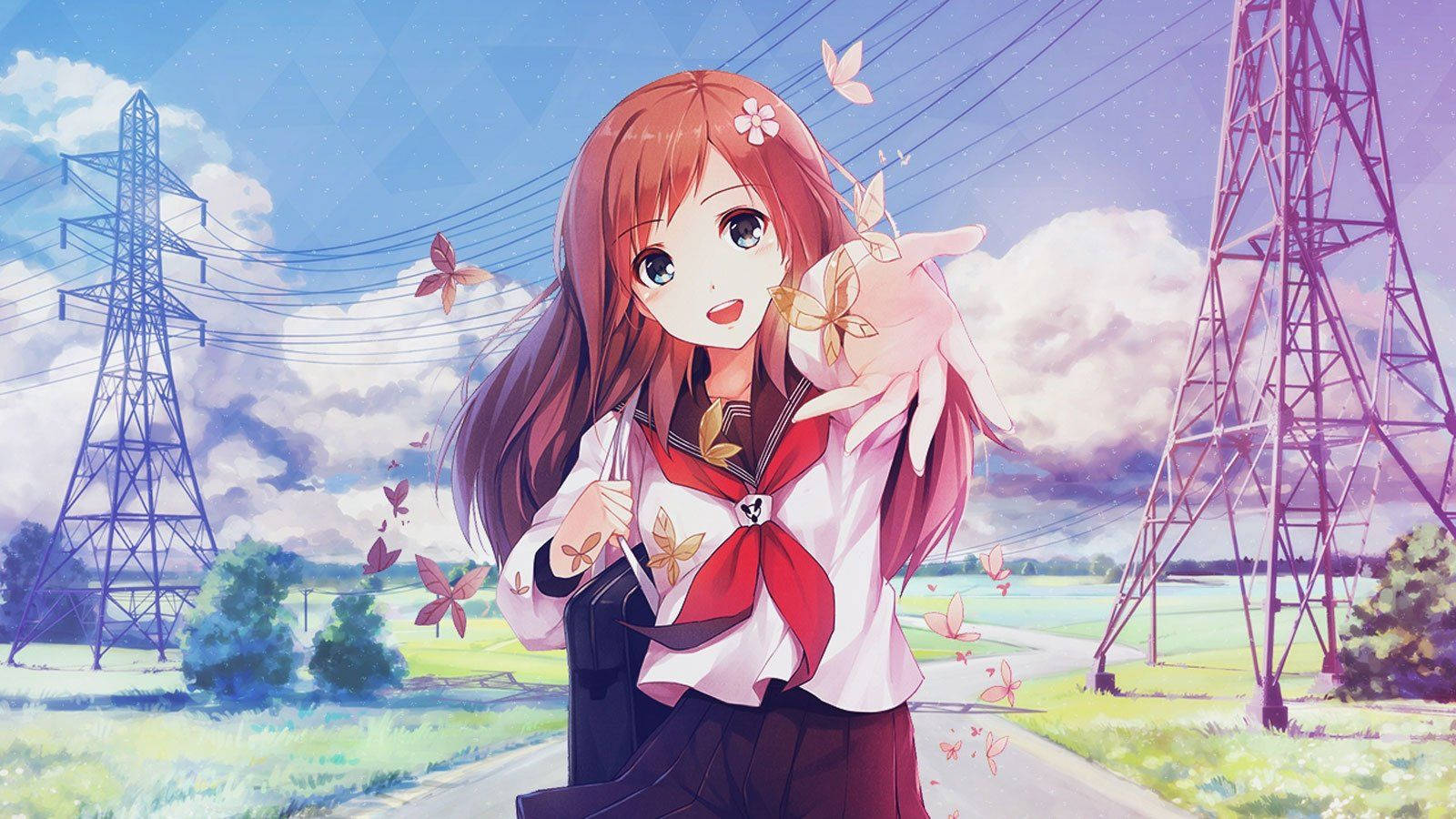 Ταπετσαρία με κορίτσι anime σε σχολική στολή που απλώνει το χέρι της — Anime Girl Ταπετσαρία