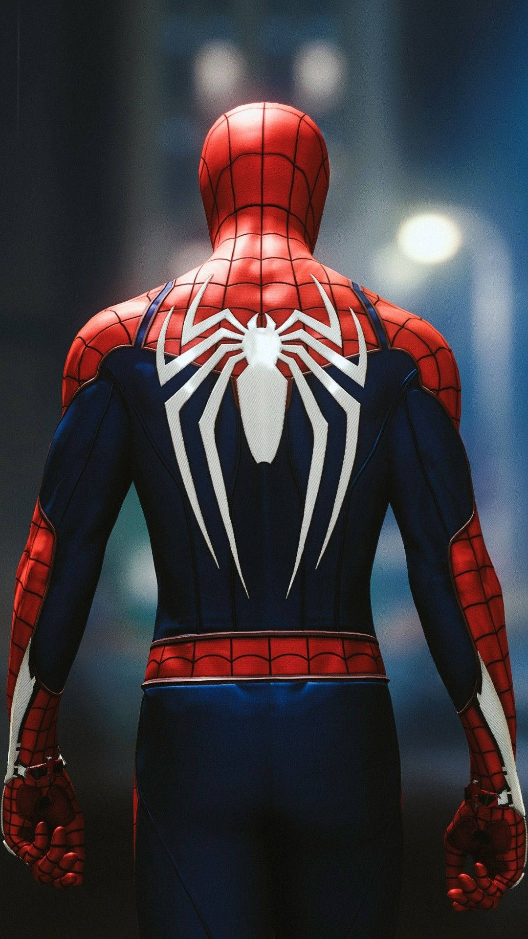 Ο Spider-Man υπερήρωας της Marvel με την πλάτη να δείχνει το λευκό λογότυπο αράχνης. — Spider Man Ταπετσαρία