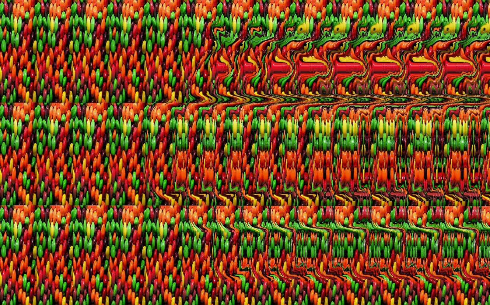 Αφηρημένο μοτίβο glitch Magic Eye 3D στερεόγραμμα μια πολύχρωμη αφηρημένη διάταξη από κόκκινο, πράσινο και κίτρινο Ταπετσαρία