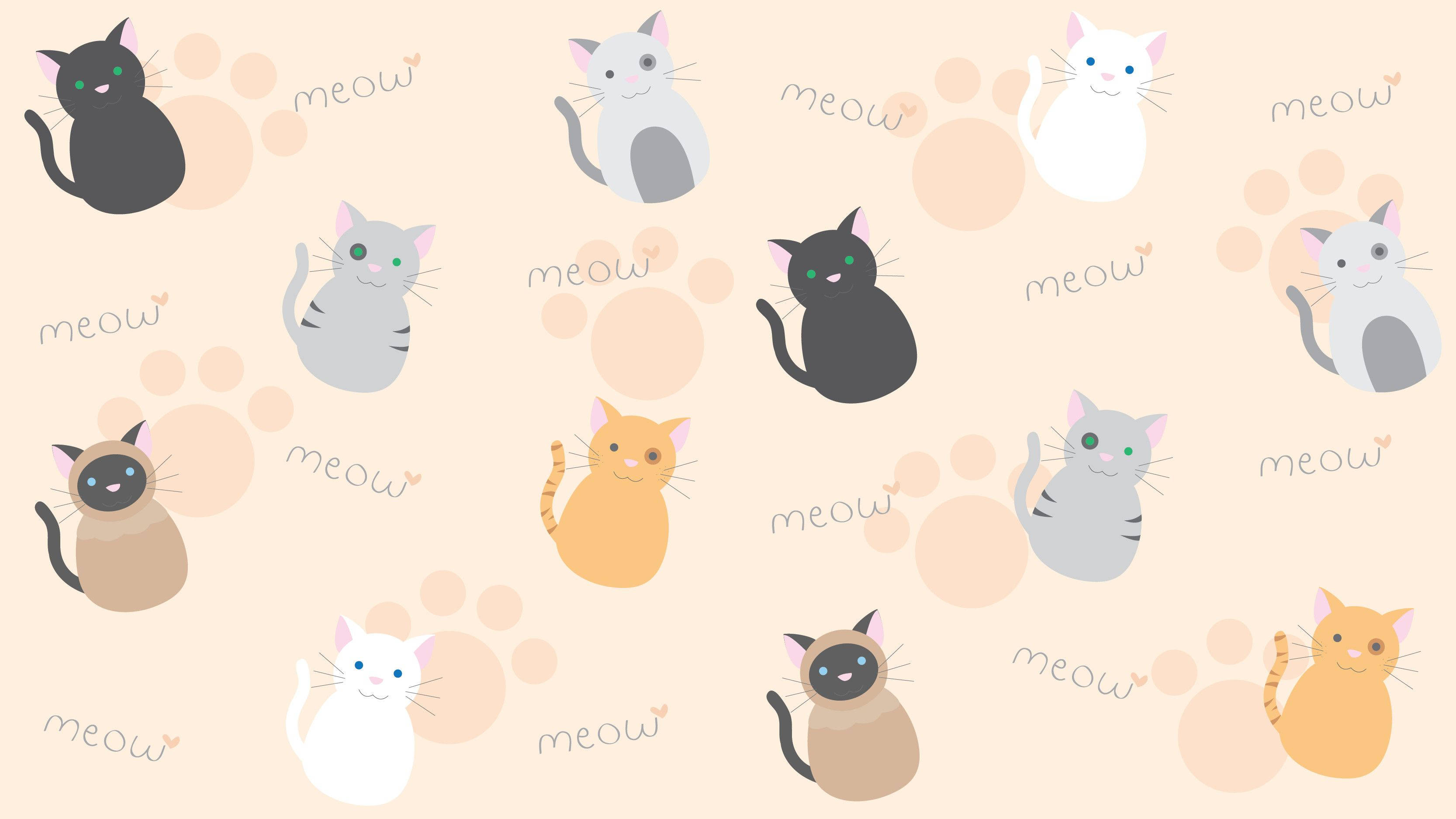 Γάτα και αποτυπώματα νιαουρίσματος σε kawaii iPad Ταπετσαρία