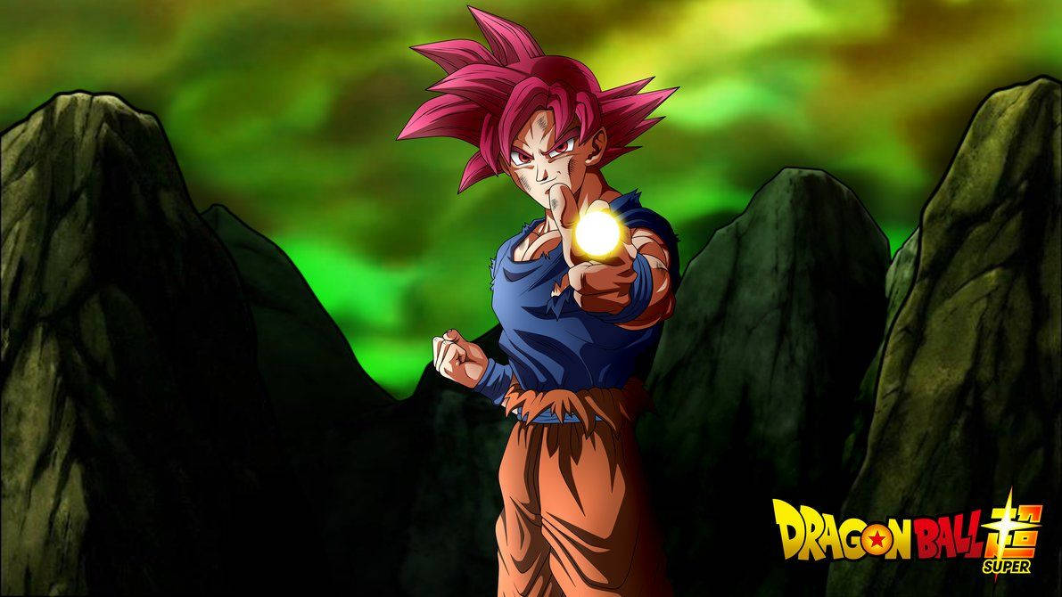 Ταπετσαρία του Super Saiyan θεού Goku σε γαλαξιακό πράσινο ουρανό. — Goku Ταπετσαρία