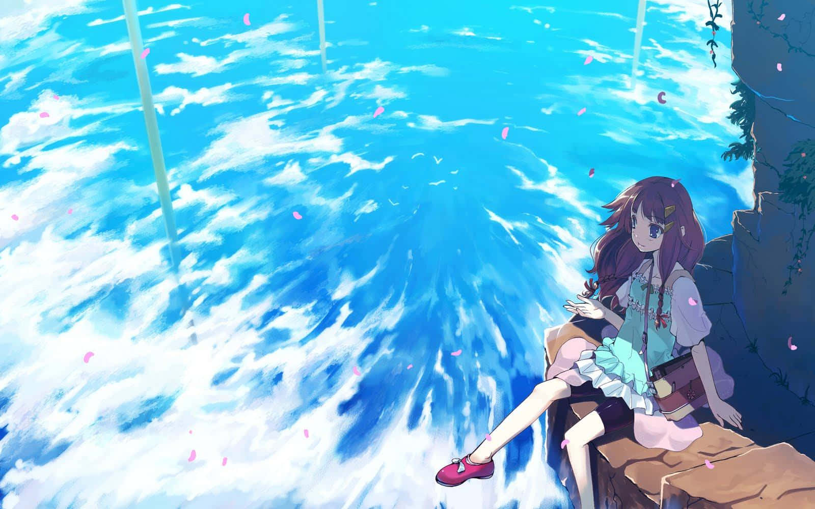 Γαλήνιο anime τοπίο με μαγευτικό ηλιοβασίλεμα Ταπετσαρία