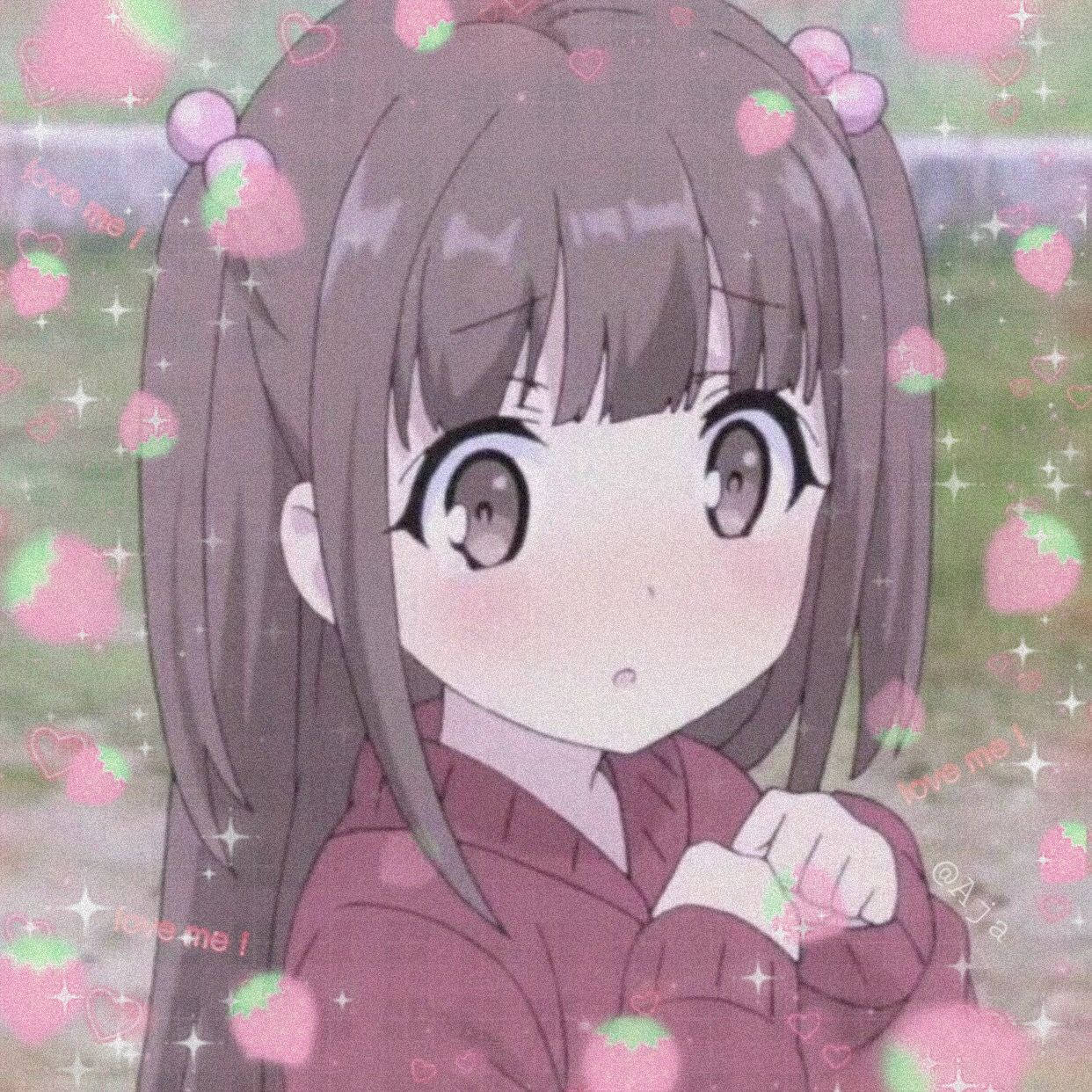 Γλυκιά Anime Girl PFP Onnanoko με Φράουλες και Καρδιές Ταπετσαρία