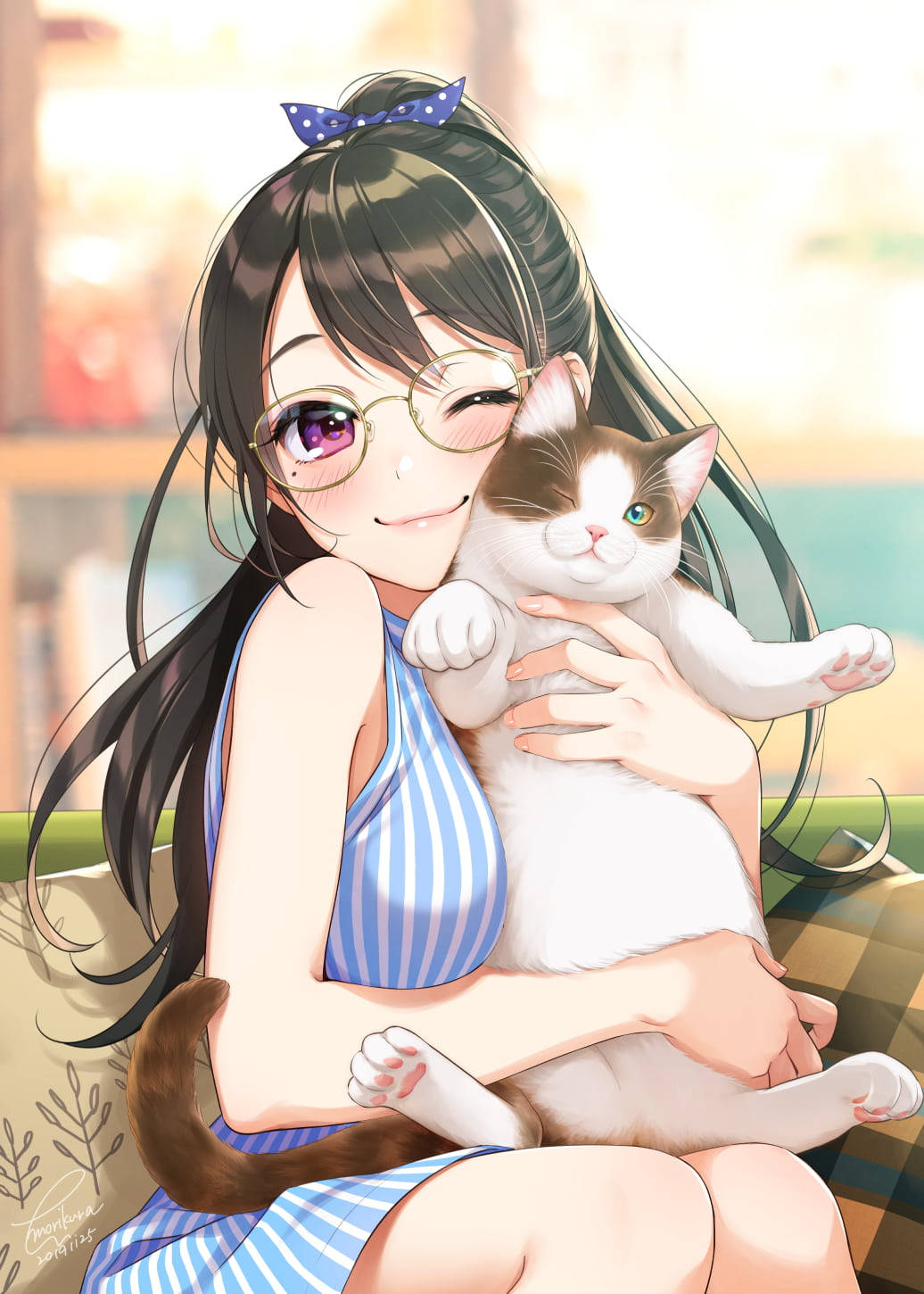Γλυκιά Kawaii Anime Κοπέλα και Γάτα Ταπετσαρία