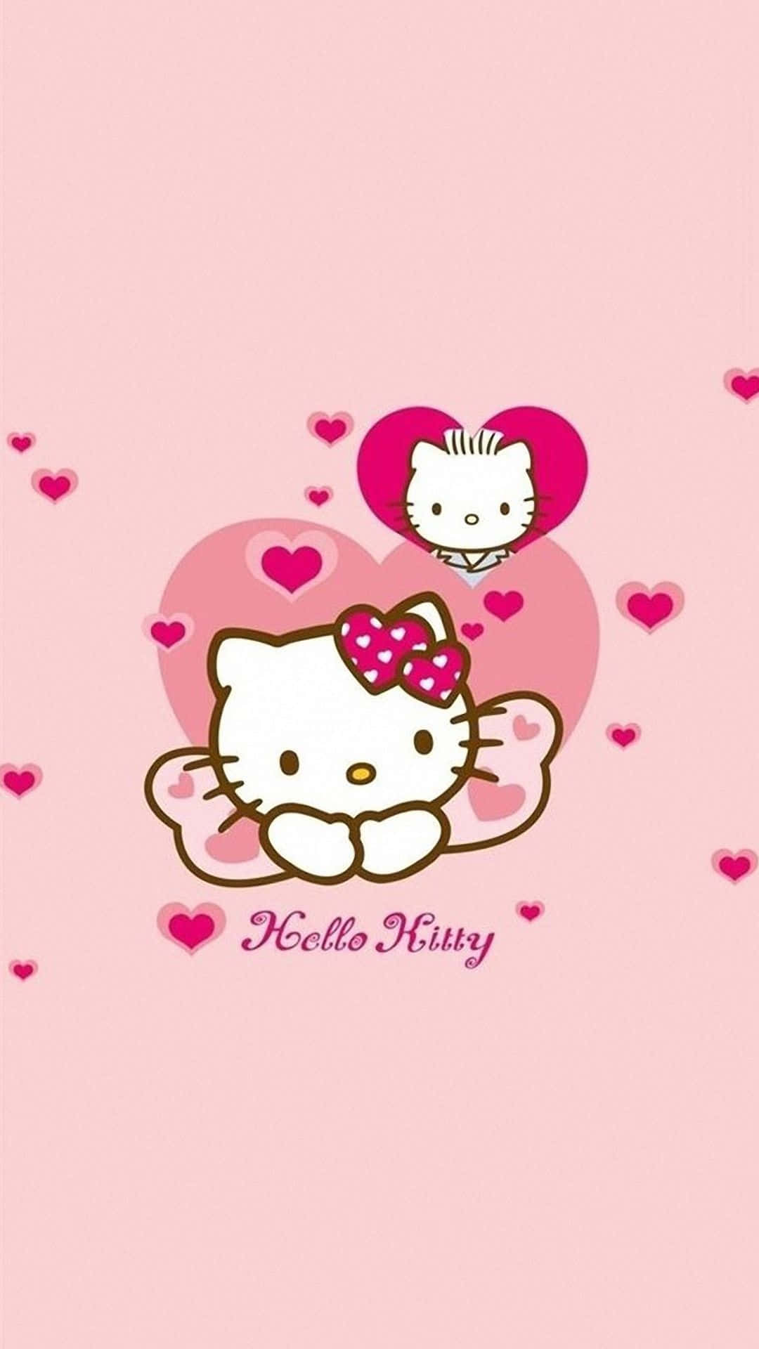Γλυκιά Ροζ Hello Kitty Ακουμπισμένη σε Κορδέλα Ταπετσαρία