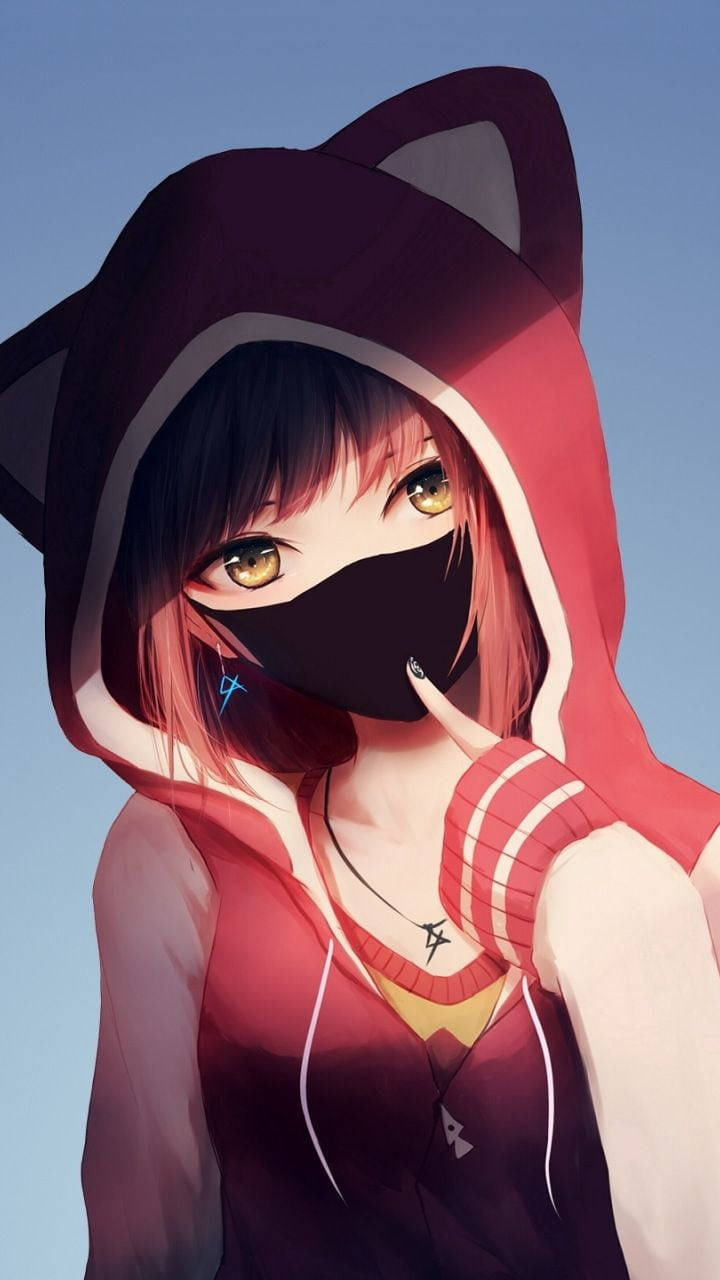 Δείκτης στη Μάσκα Χαριτωμένο Κορίτσι Anime iPhone Ταπετσαρία