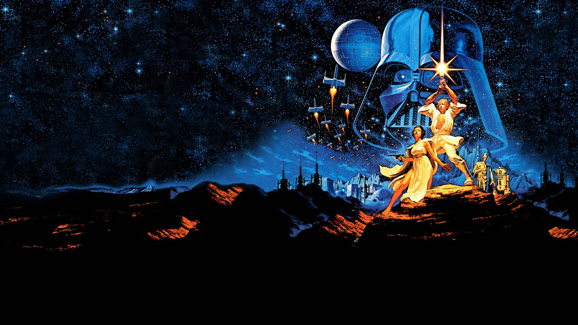 Ταπετσαρία Star Wars της Πριγκίπισσας Λέια και του Χαν Σόλο να στέκονται στο έδαφος ενός άλλου πλανήτη. — Star Wars Ταπετσαρία