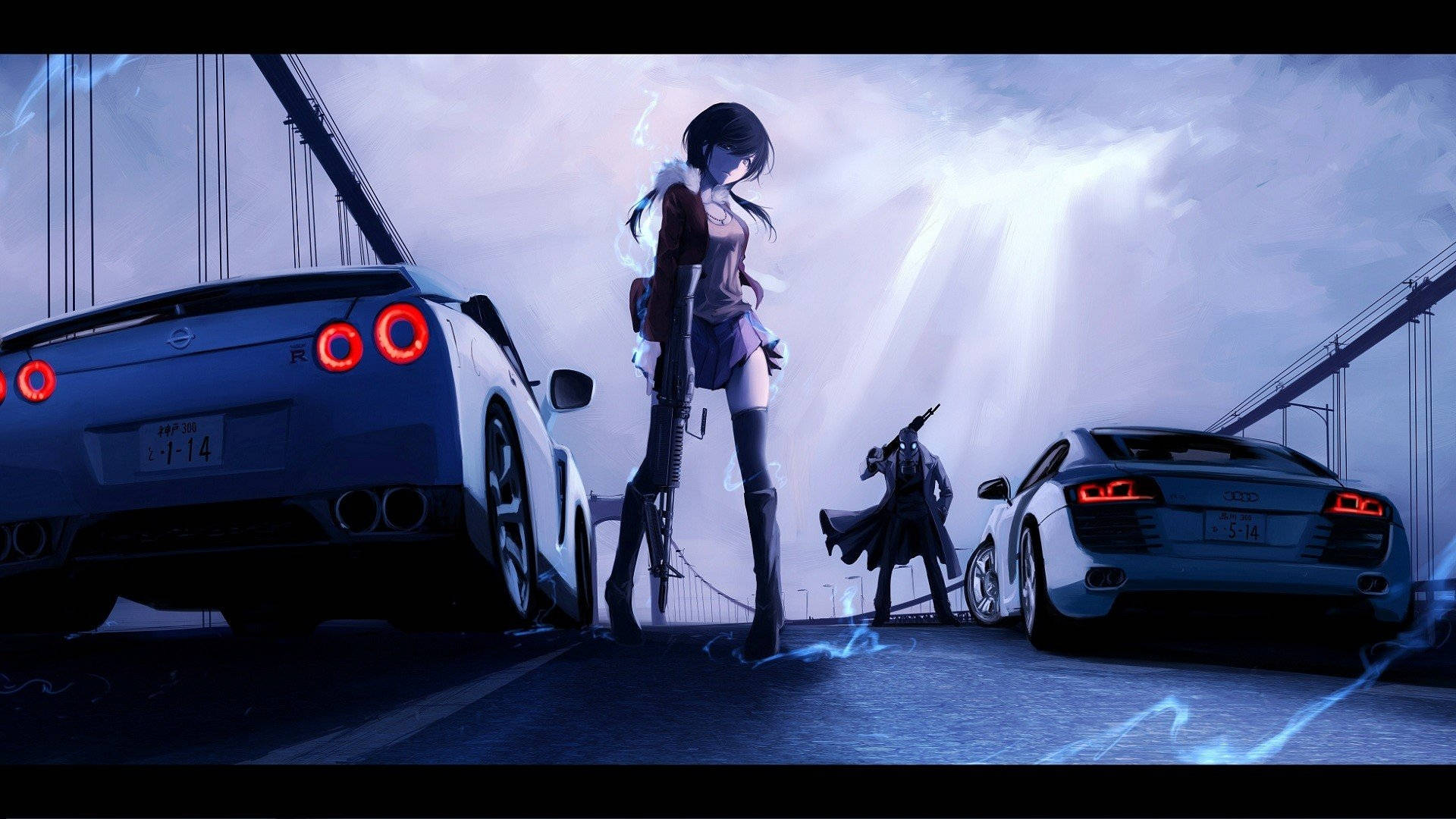 Δύο Anime Αυτοκίνητα σε Μια Γέφυρα Ταπετσαρία