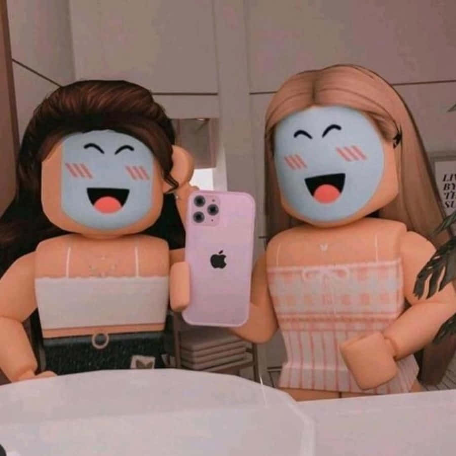 δύο κούκλες βγάζουν selfie σε έναν καθρέφτη Ταπετσαρία