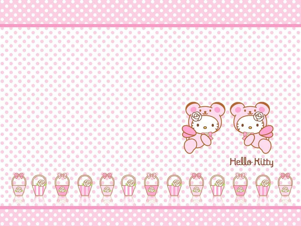 Δύο Χαριτωμένα Ροζ Καλάθια Hello Kitty Ταπετσαρία