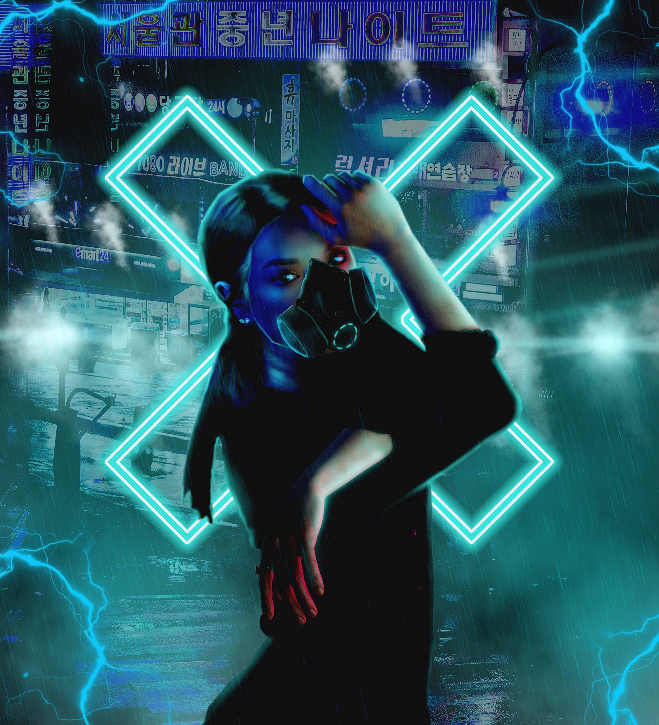Εικόνα Cyberpunk Κορίτσι με Αναπνευστική Μάσκα Ταπετσαρία