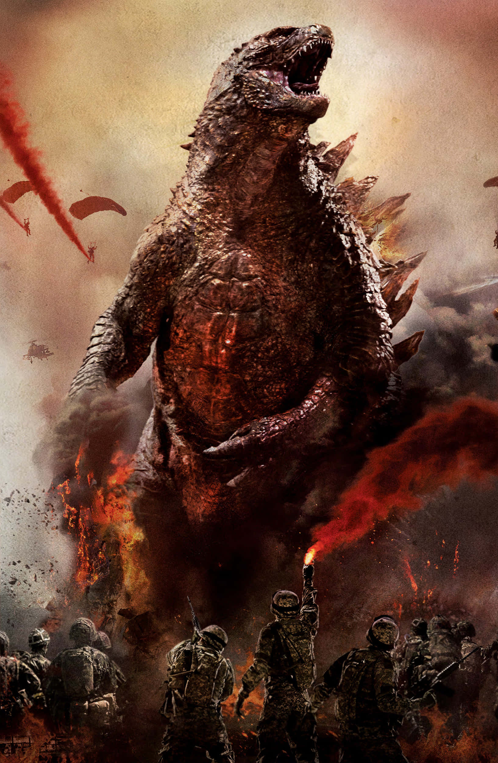 Εικόνα Godzilla να Πολεμά Στρατιώτες Ταπετσαρία