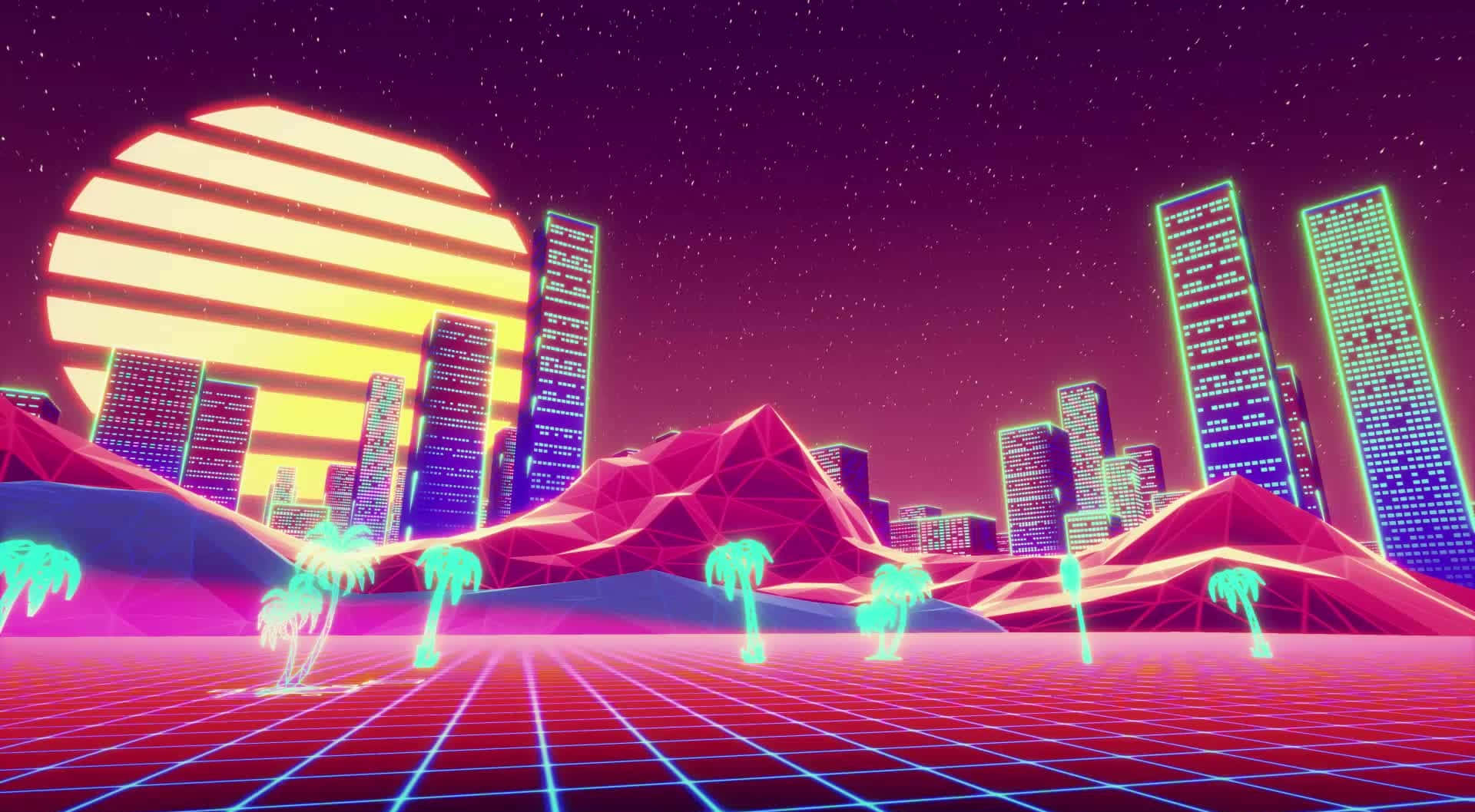 Εκπληκτική νυχτερινή θέα της Neon City. Ταπετσαρία