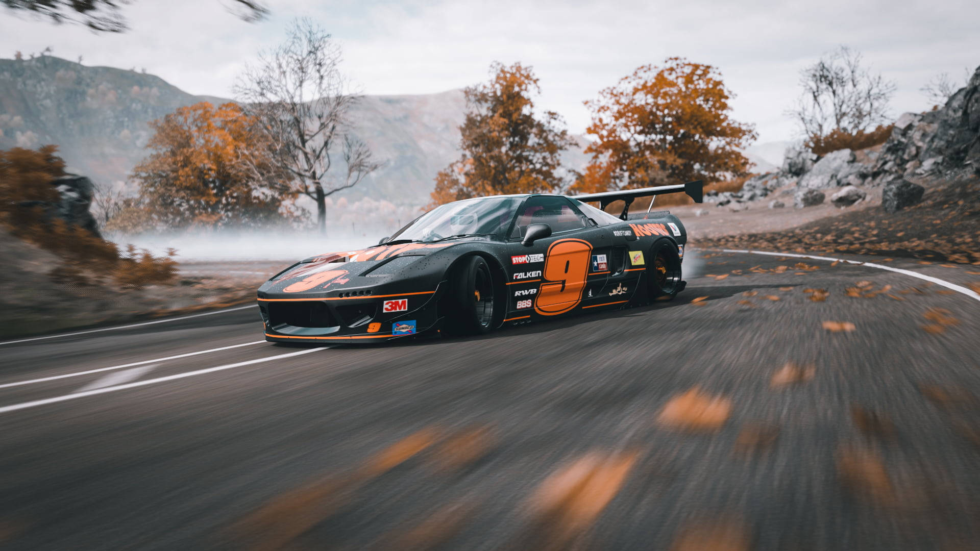 Drift Αυτοκίνητα Μαύρο και Πορτοκαλί Honda NSX — Cool cars GIF Ταπετσαρία