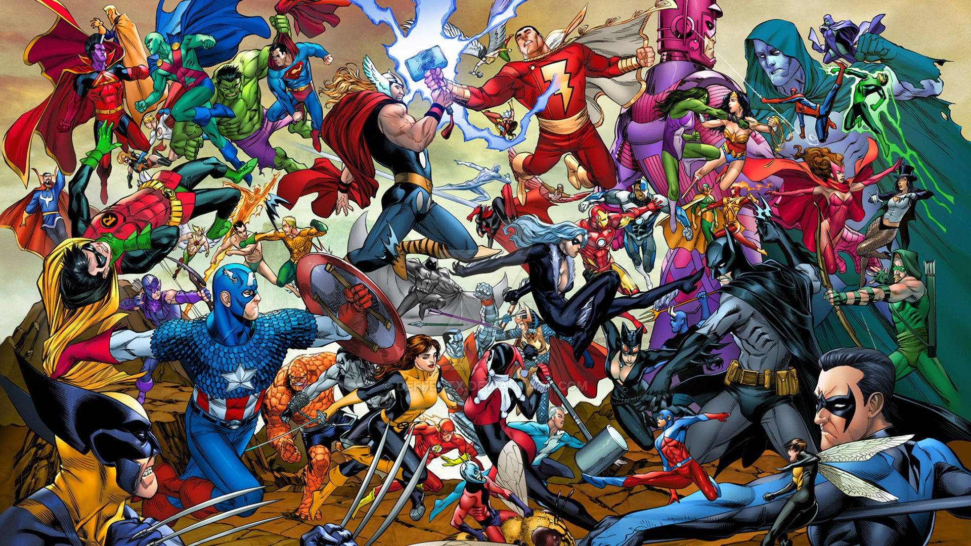 Marvel υπερήρωας και κακός σε ένα κόμικ φόντο. — Marvel Ταπετσαρία