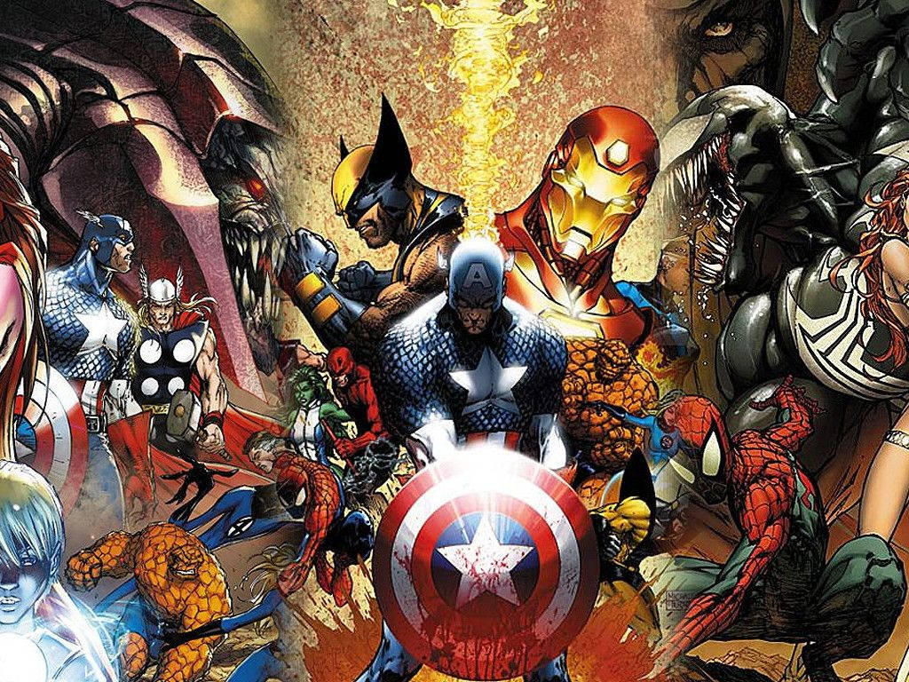 Ήρωες της Marvel όλοι μαζί σε ένα κόμικ με κακούς χαρακτήρες. — Marvel Ταπετσαρία
