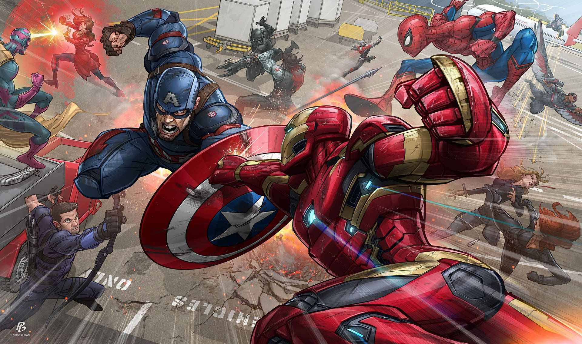 Marvel υπερήρωες Captain America και Iron Man να πολεμούν. — Marvel Ταπετσαρία