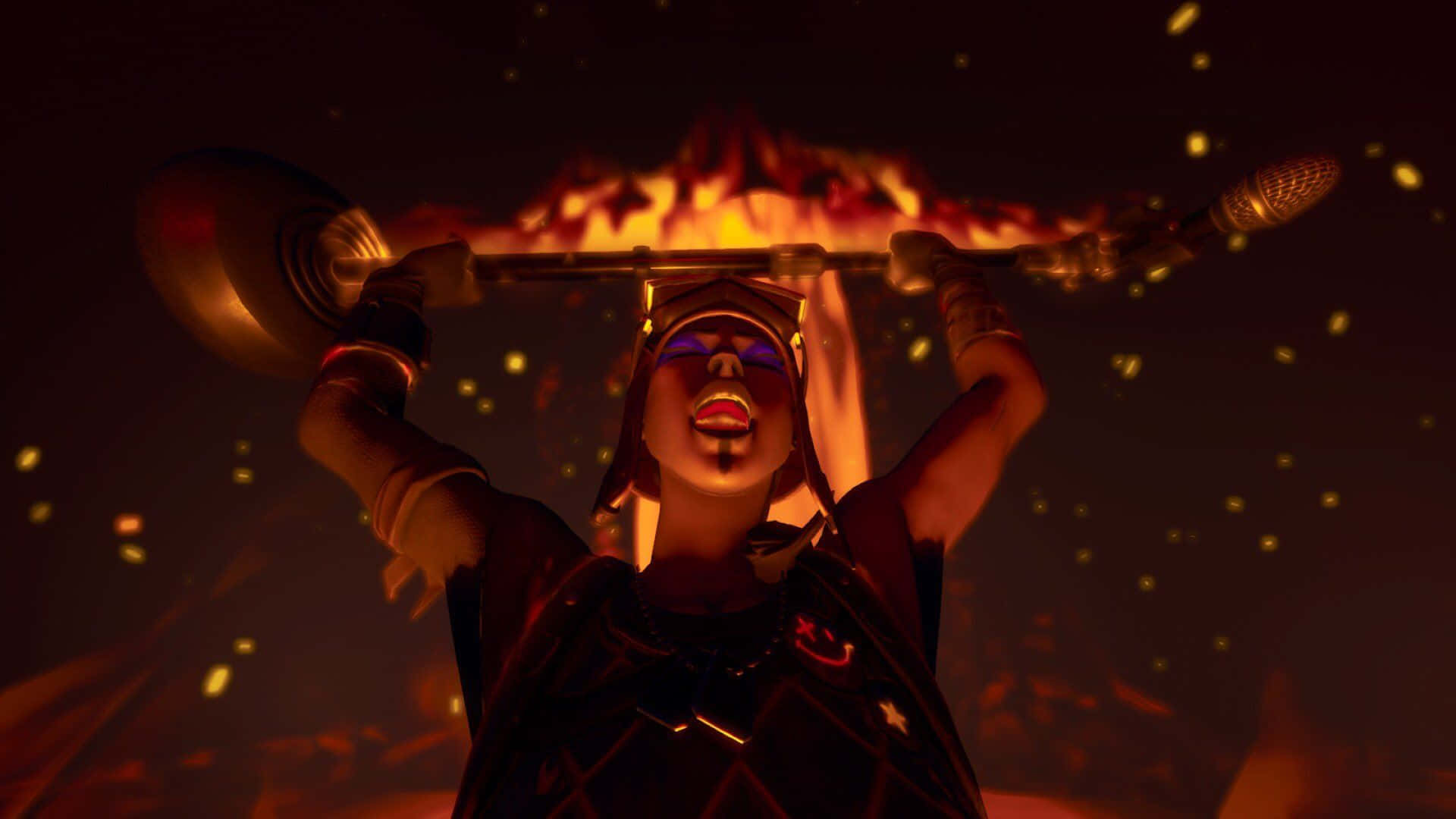 Εξάρτηση Blaze Fortnite που σηκώνει μια βάση μικροφώνου Ταπετσαρία