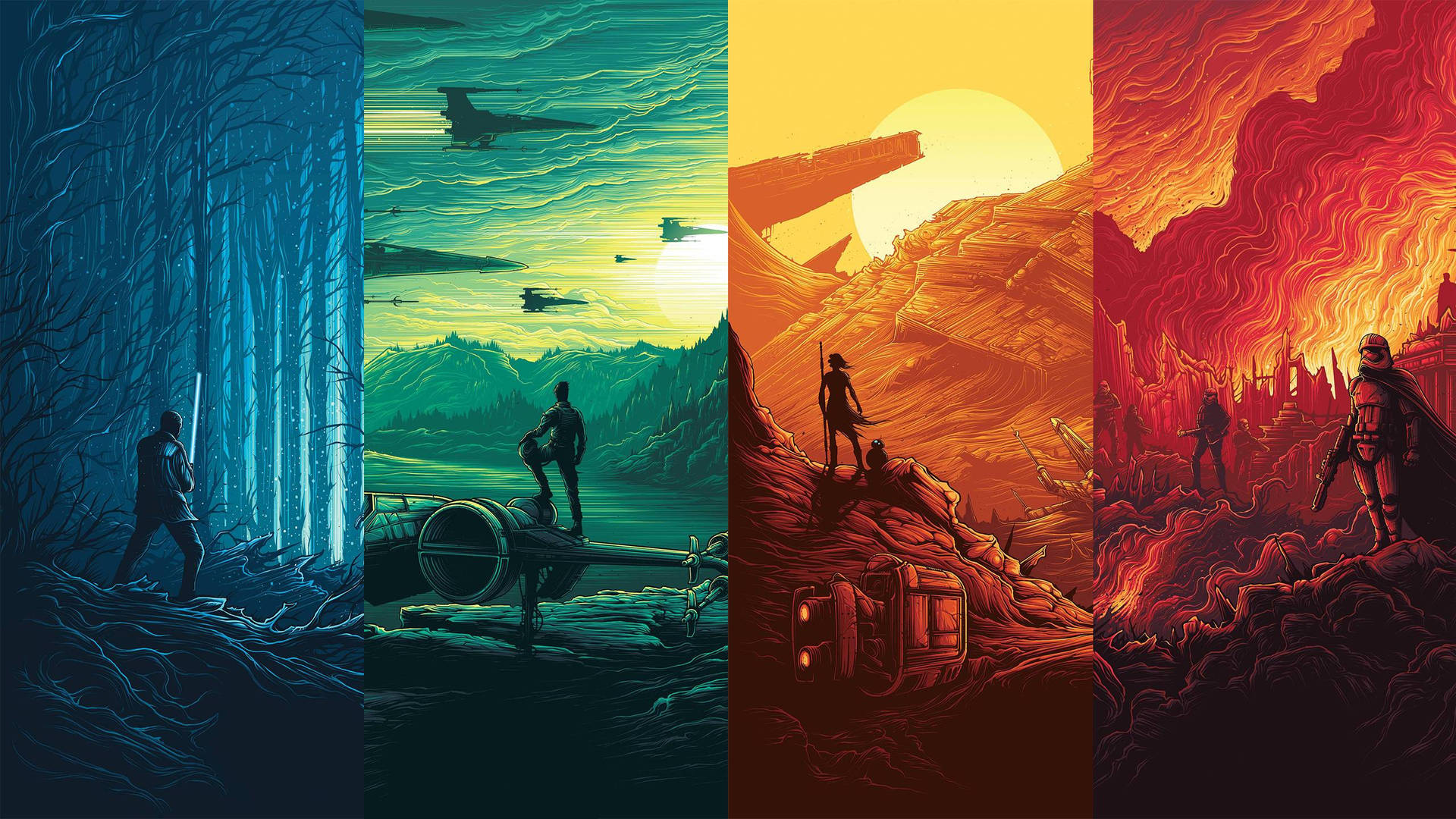 Ταπετσαρία Star Wars με Καταιγιδοφόρο να στέκεται σε βράχους σε ένα πεδίο μάχης στο The Force Awakens. — Star Wars Ταπετσαρία