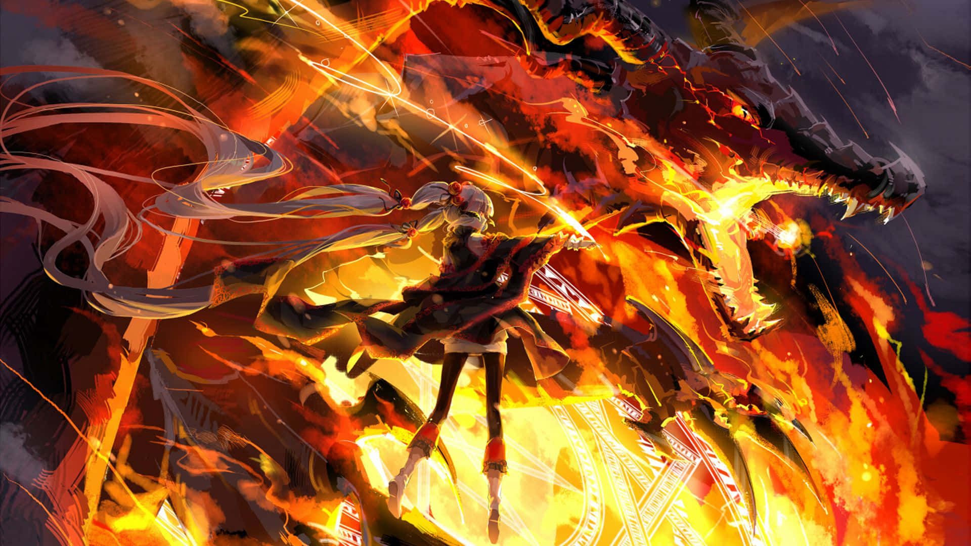Επιθετικός Μαγικός Δράκος που Βγάζει Φωτιά Anime Ταπετσαρία