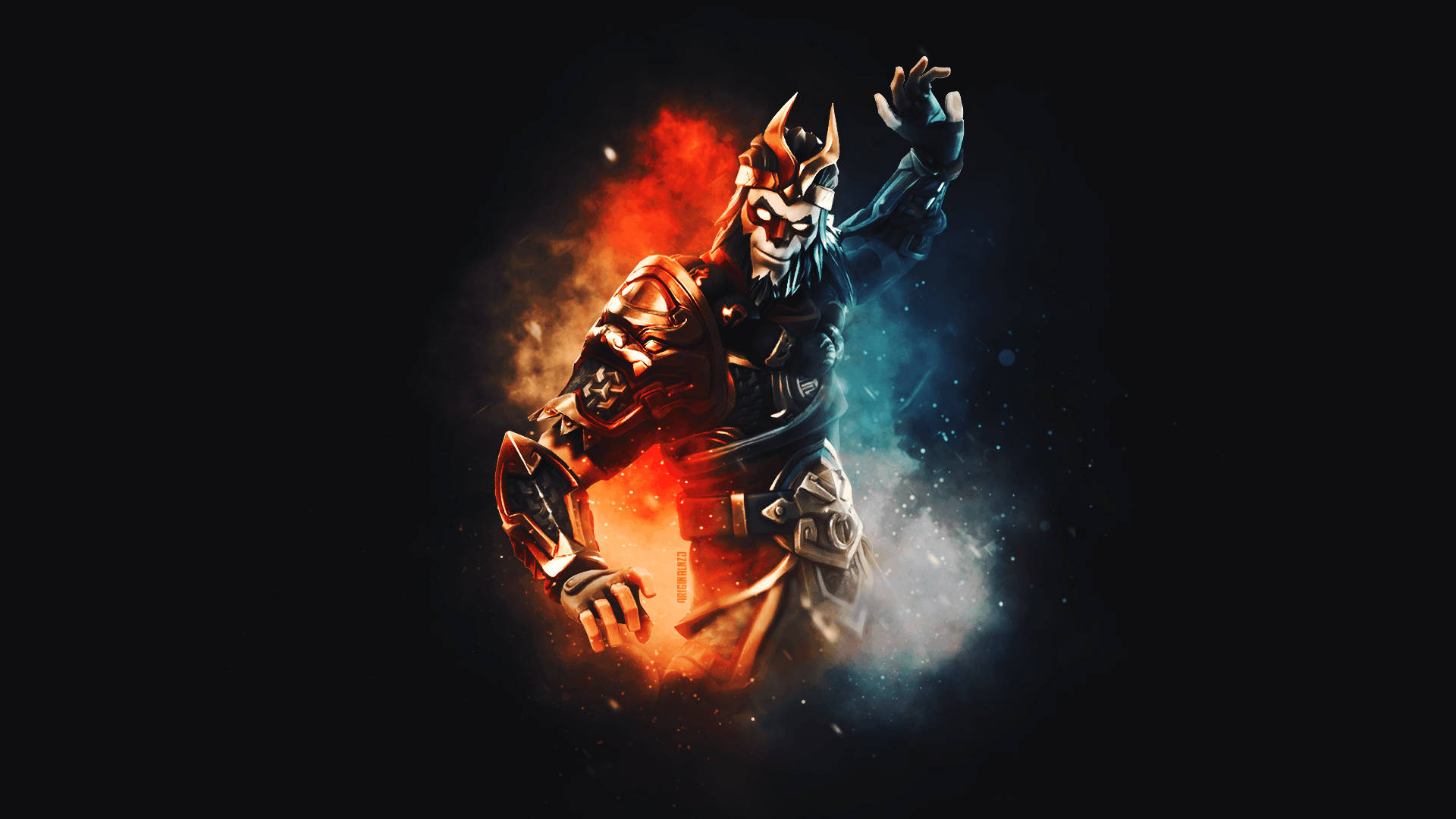Ταπετσαρία HD με fan art ενός skin χαρακτήρα στο παιχνίδι Fortnite που ονομάζεται Shogun σε μαύρο φόντο. — Fortnite Ταπετσαρία