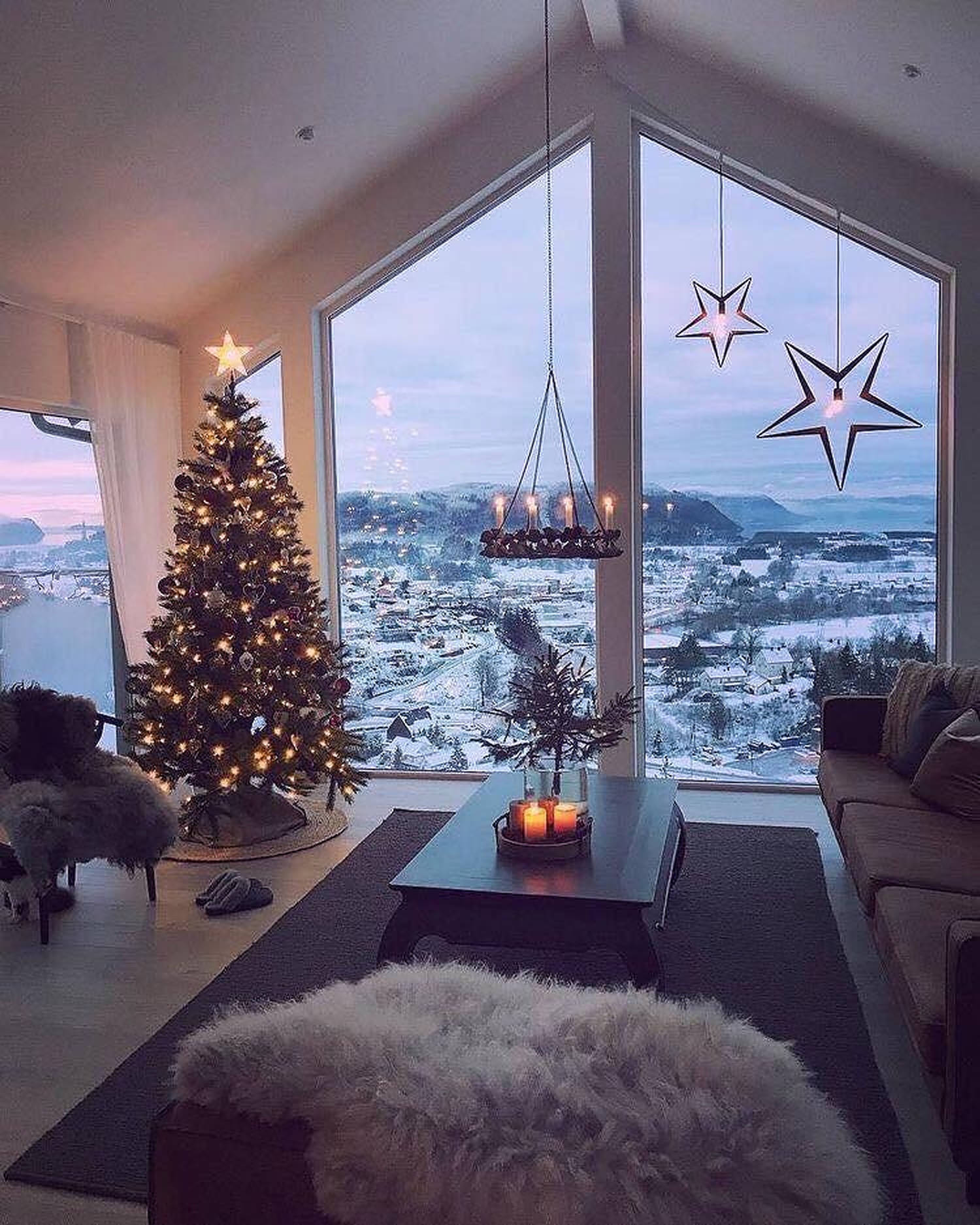 Ζεστή Χριστουγεννιάτικη Αισθητική Παράθυρο Ταπετσαρία