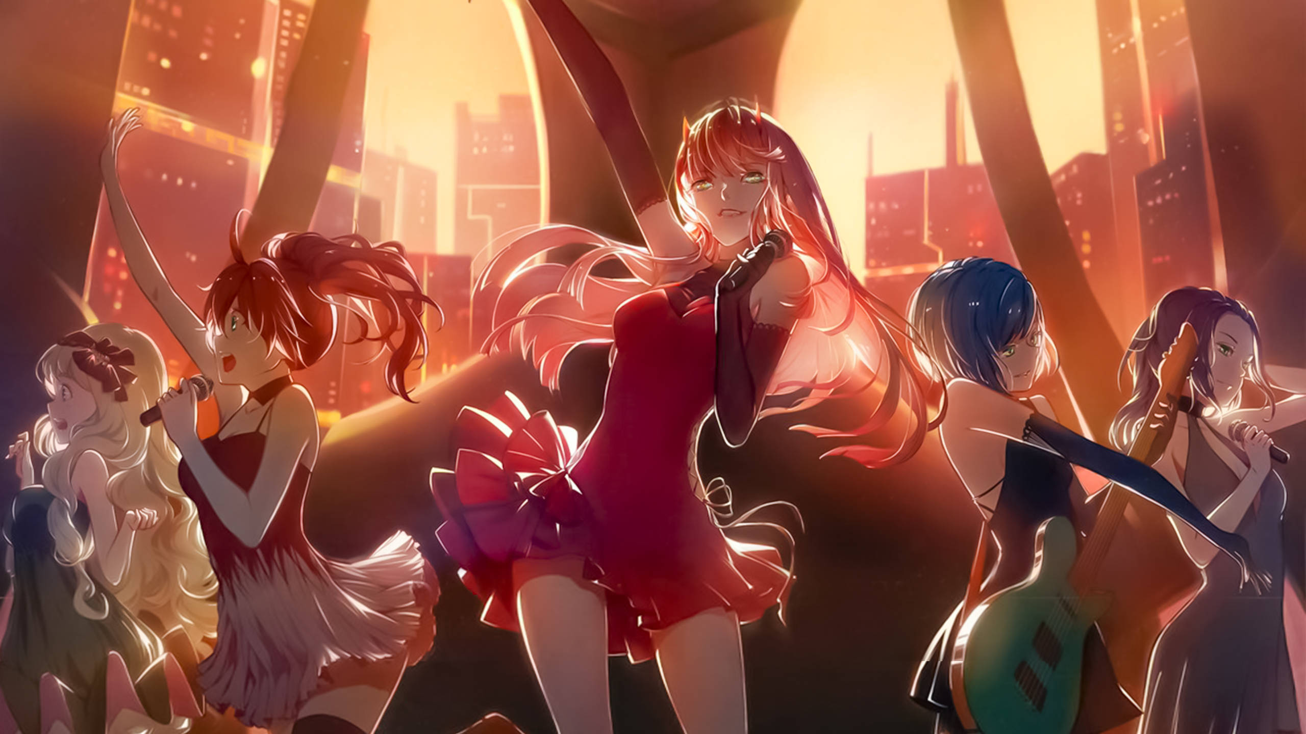 Ζωηρή Anime Γυναικεία Μπάντα να Χορεύει σε Ονειρική Σκηνή Ταπετσαρία